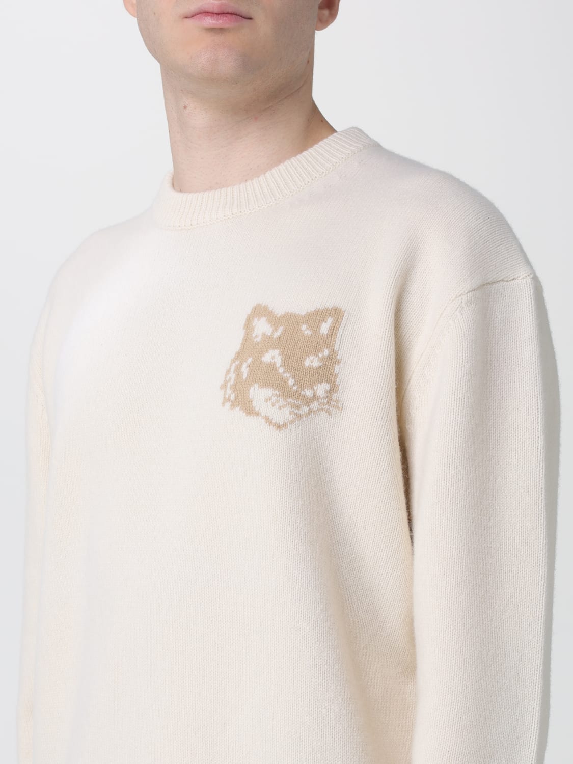 MAISON KITSUNÉ MAGLIA: Maglia a girocollo in cotone con logo Maison Kitsuné, Beige - Img 3