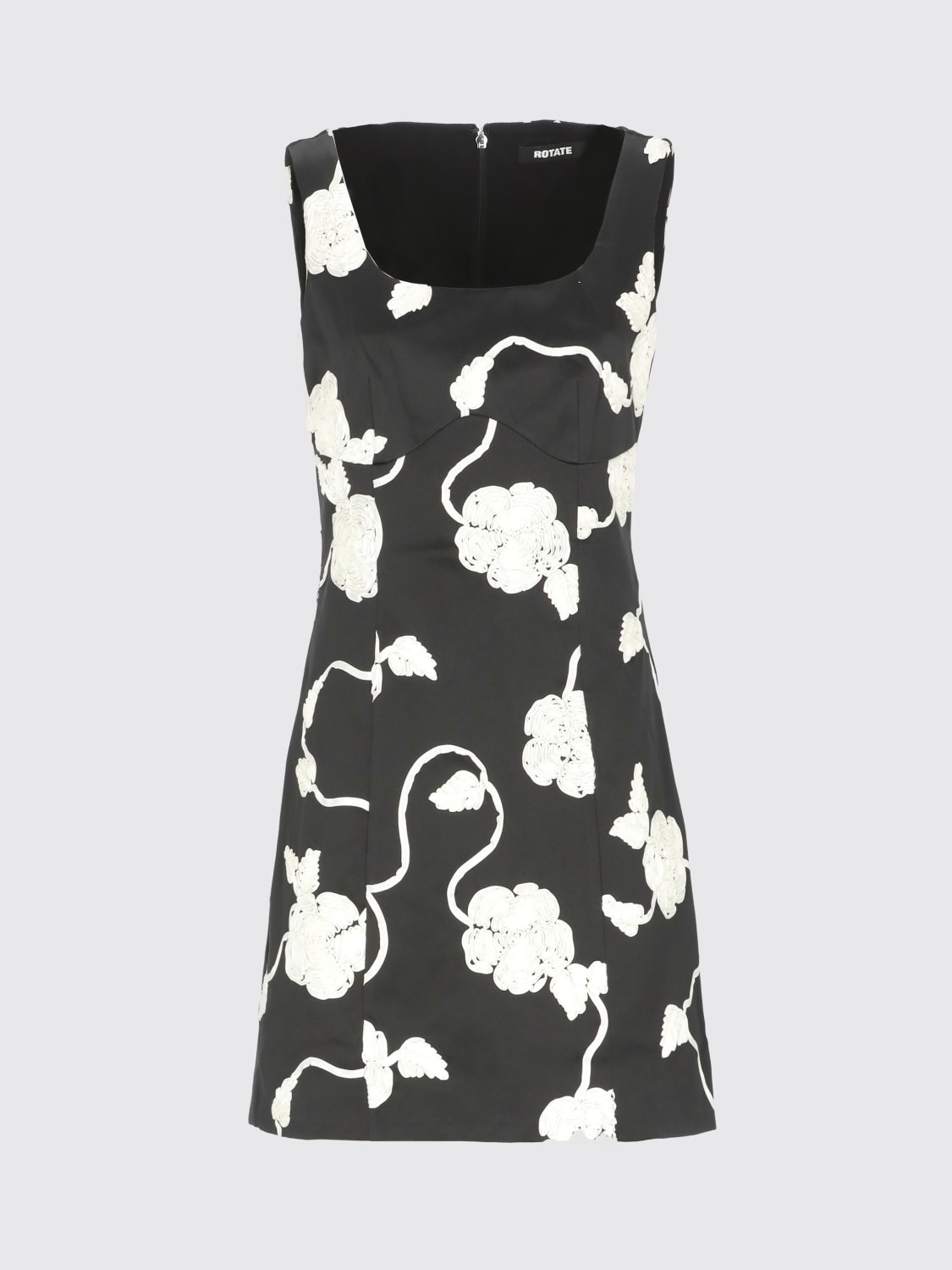 ROTATE ABITO: Abito mini Rotate in crêpe con stampa floreale , Nero - Img 2
