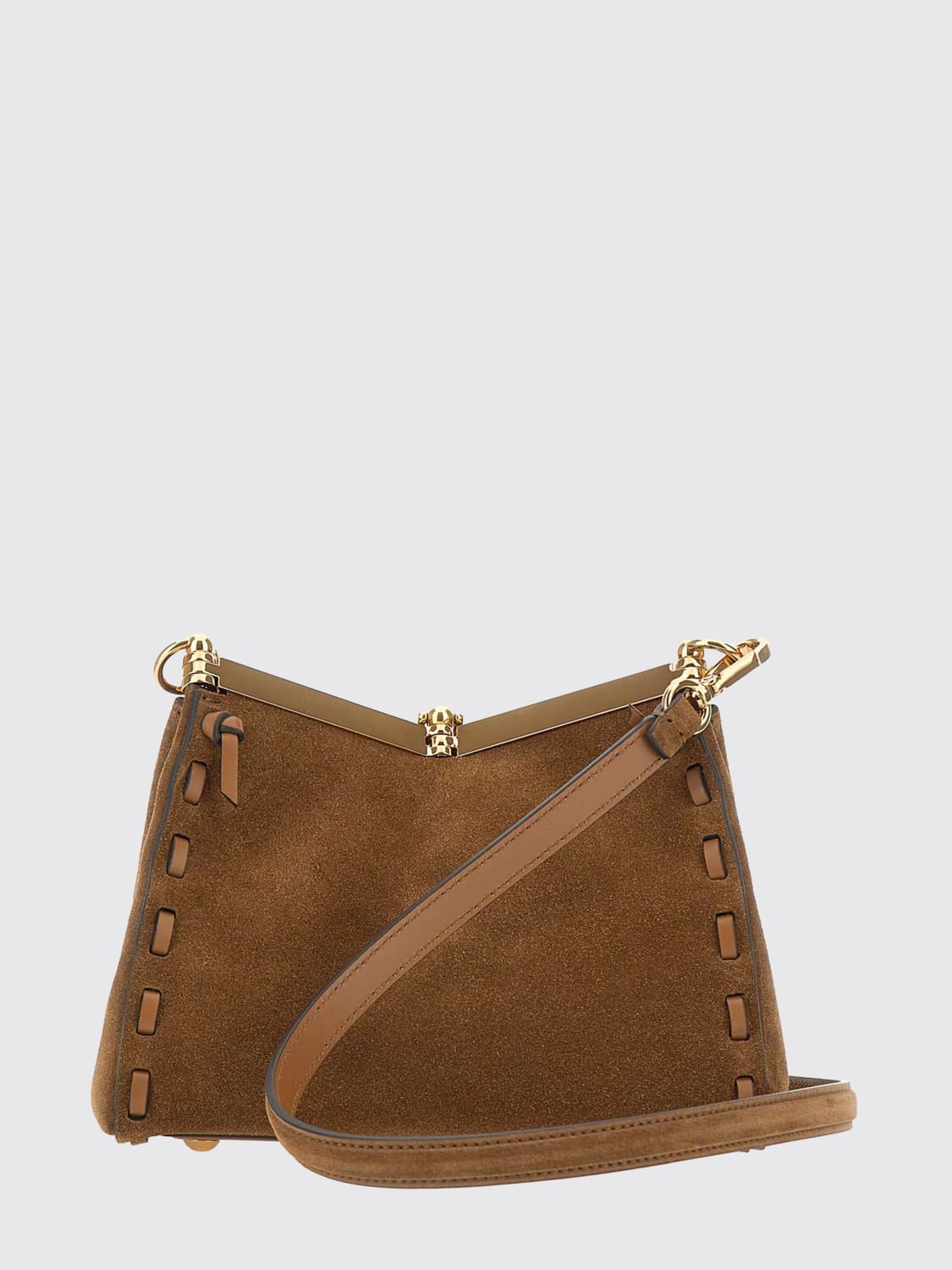 ETRO BORSA MINI: Borsa Vela Small Etro in camoscio con cuciture a filo , Marrone - Img 3