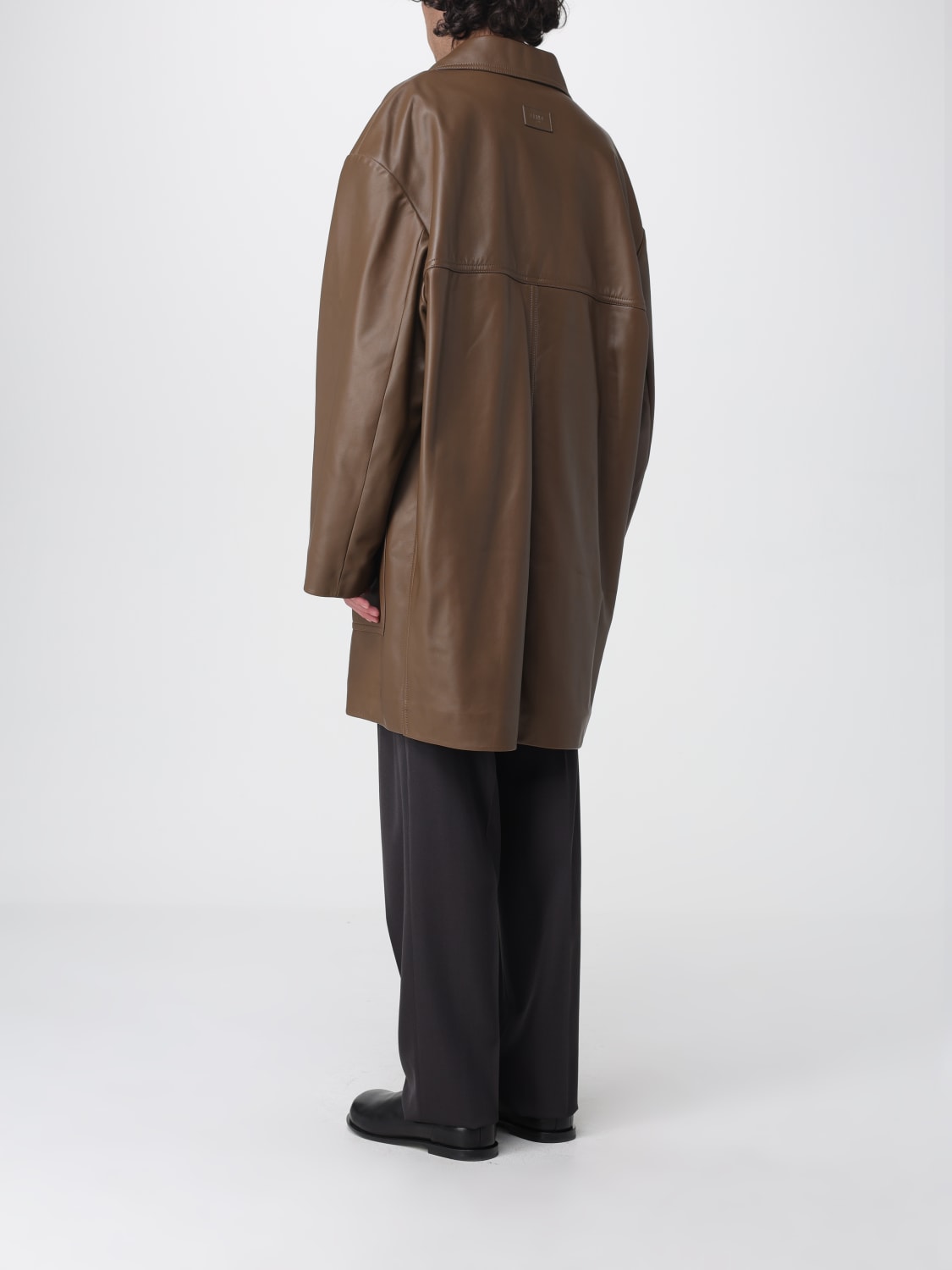 FENDI GIACCA: Trench a doppiopetto in pelle di agnello Fendi, Noce - Img 3