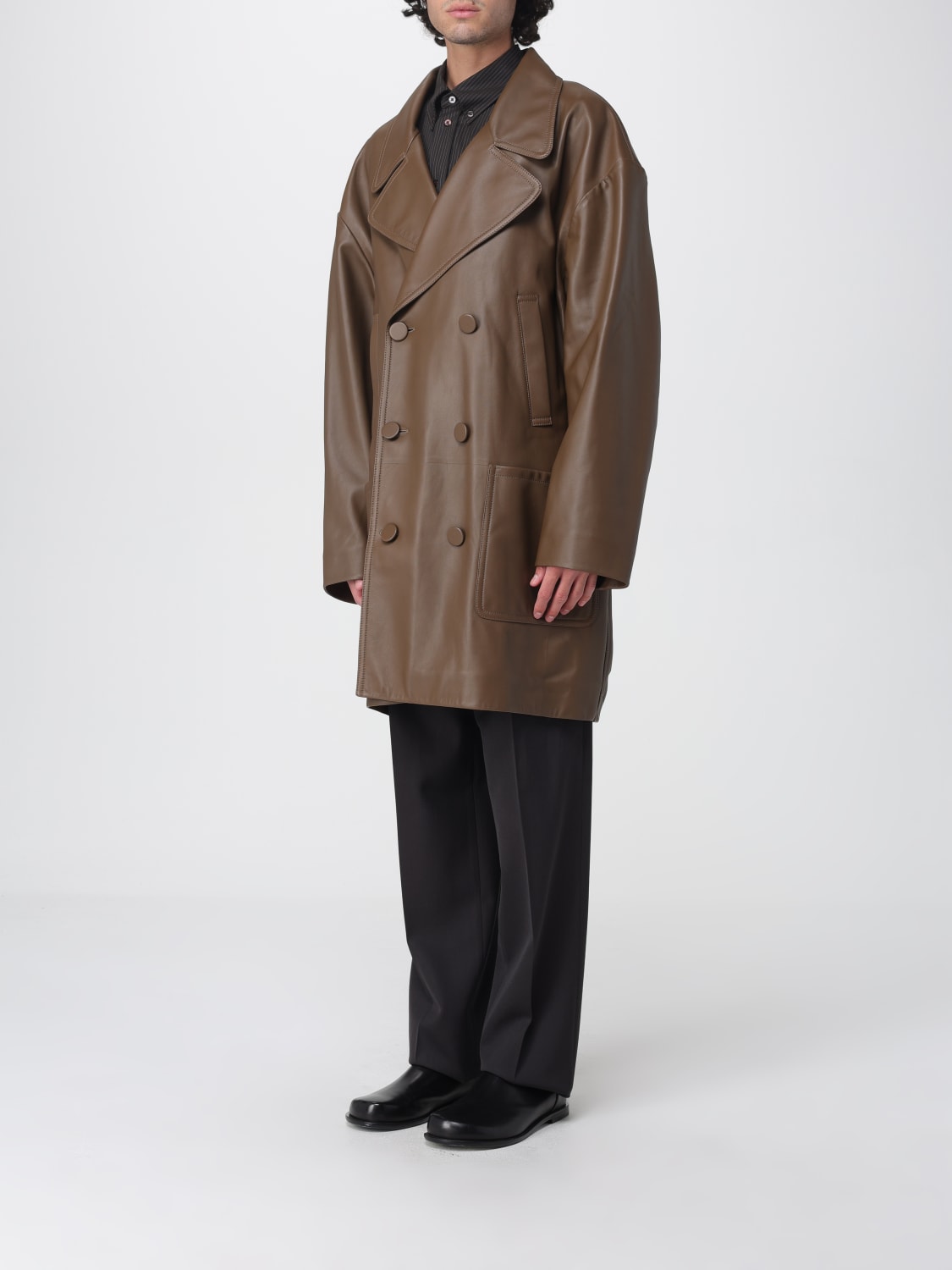 FENDI GIACCA: Trench a doppiopetto in pelle di agnello Fendi, Noce - Img 4