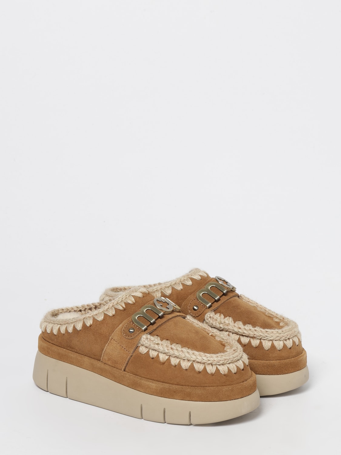 MOU SCARPE: Slippers Bounce Welt Mou in camoscio con cuciture di lana , Marrone - Img 2