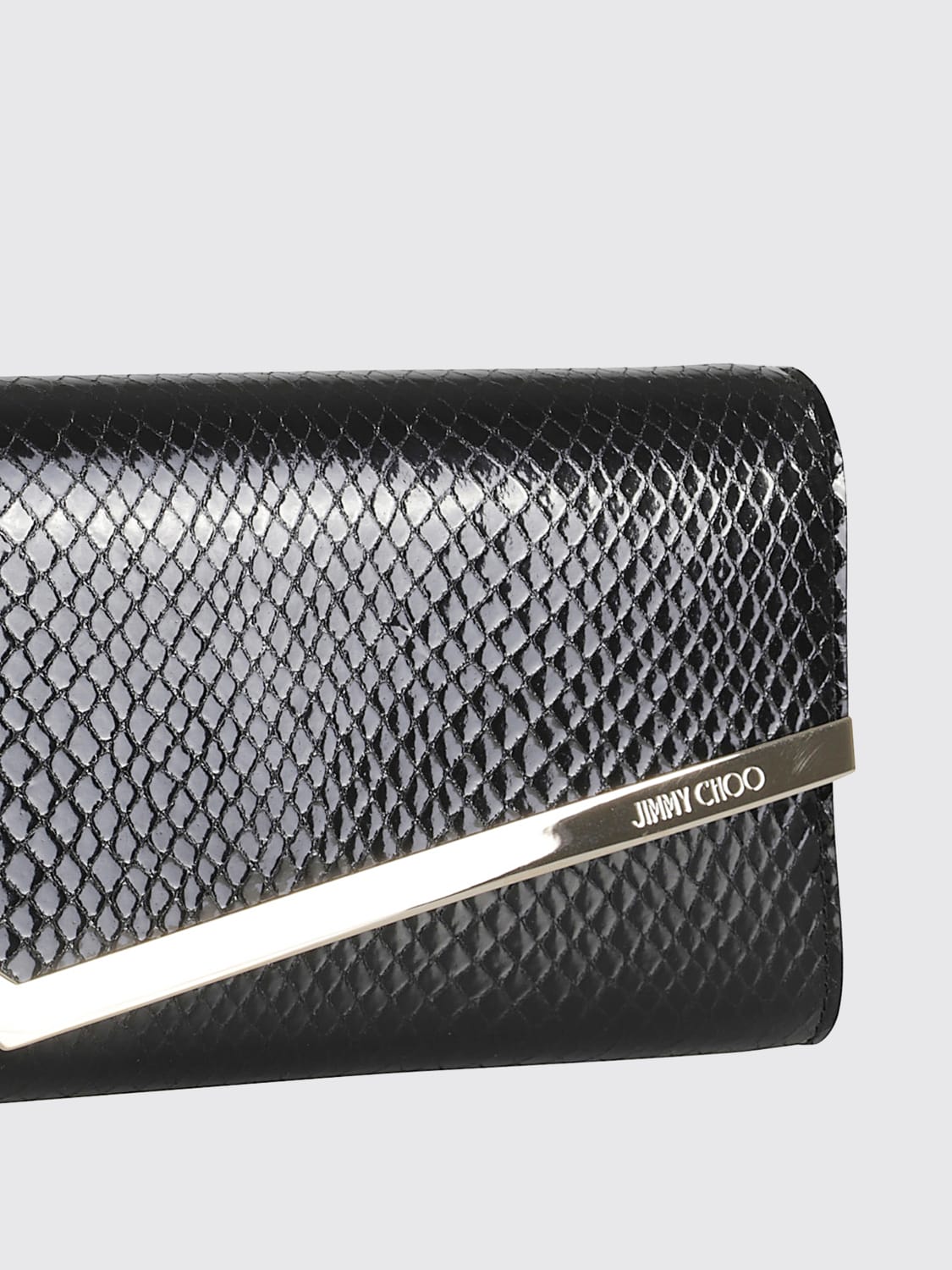 JIMMY CHOO CLUTCH: Pochette Emmie Jimmy Choo in pelle stampa pitone, Nero - Img 3