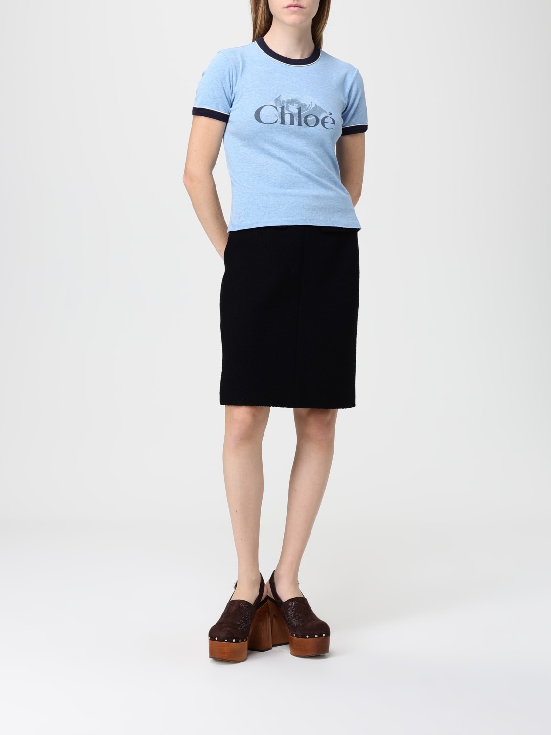 CHLOÉ T-SHIRTS: T-shirt Chloé in cotone con logo , Blue - Img 2