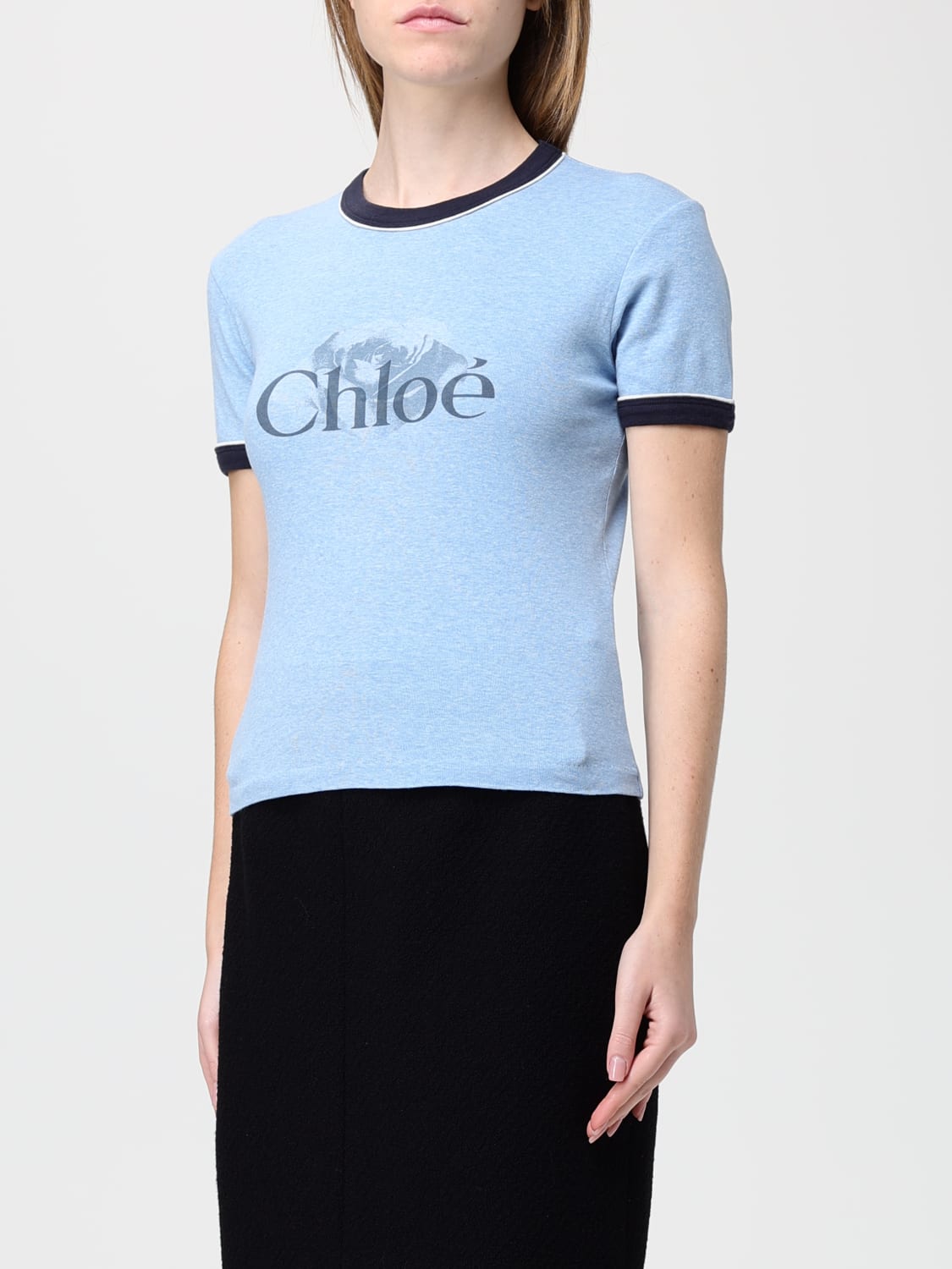 CHLOÉ T-SHIRTS: T-shirt Chloé in cotone con logo , Blue - Img 4