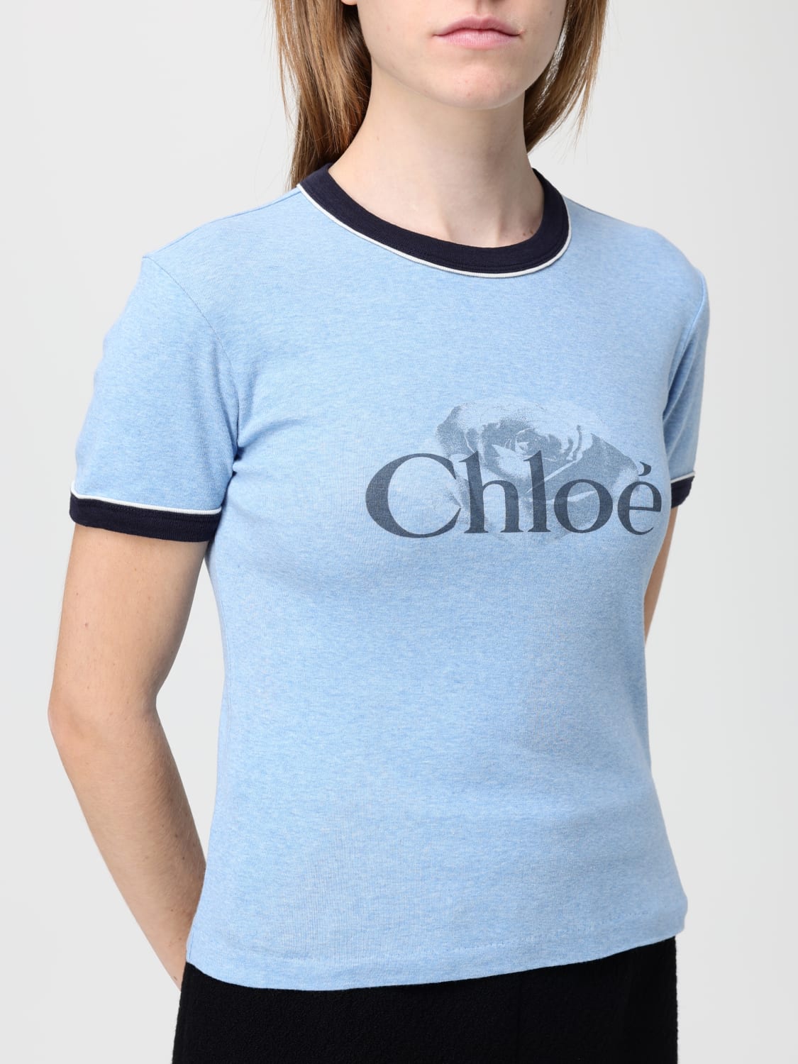 CHLOÉ T-SHIRTS: T-shirt Chloé in cotone con logo , Blue - Img 5