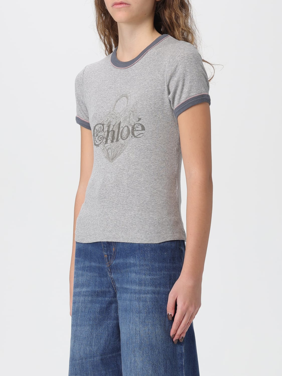 CHLOÉ T-SHIRTS: T-shirt Chloé in cotone con logo , Grigio - Img 4