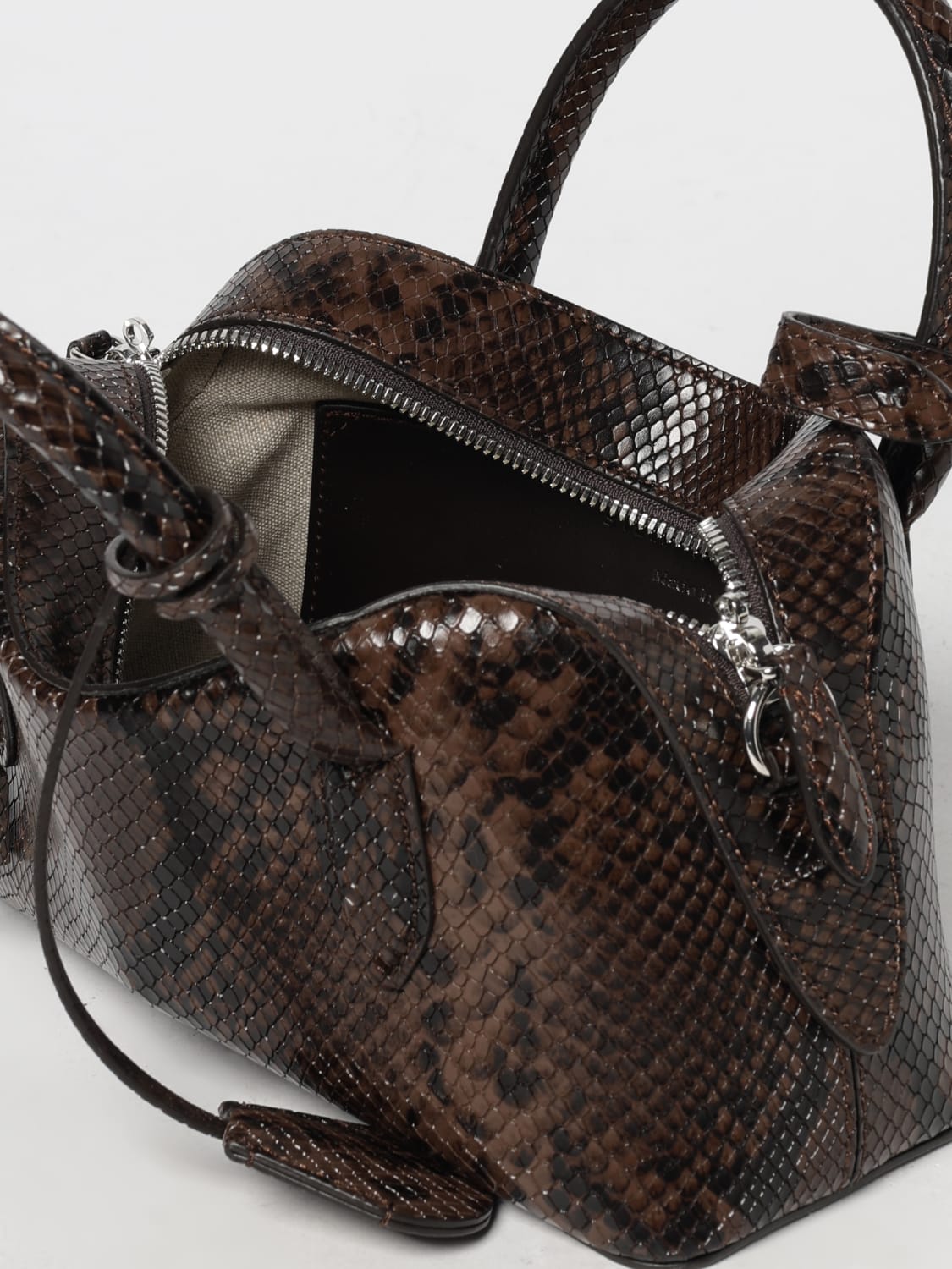 STELLA MCCARTNEY BORSA A MANO: Borsa a mano Ryder in pelle vegana pitone Stella McCartney, Marrone - Img 5