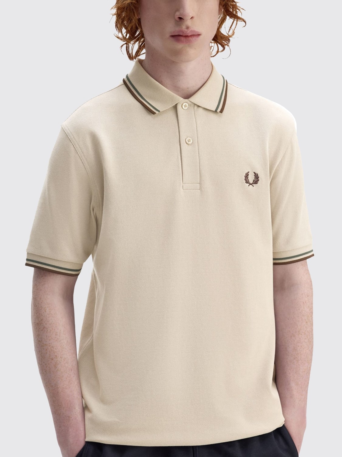FRED PERRY POLO: Polo in cotone con logo Fred Perry, Avorio - Img 3