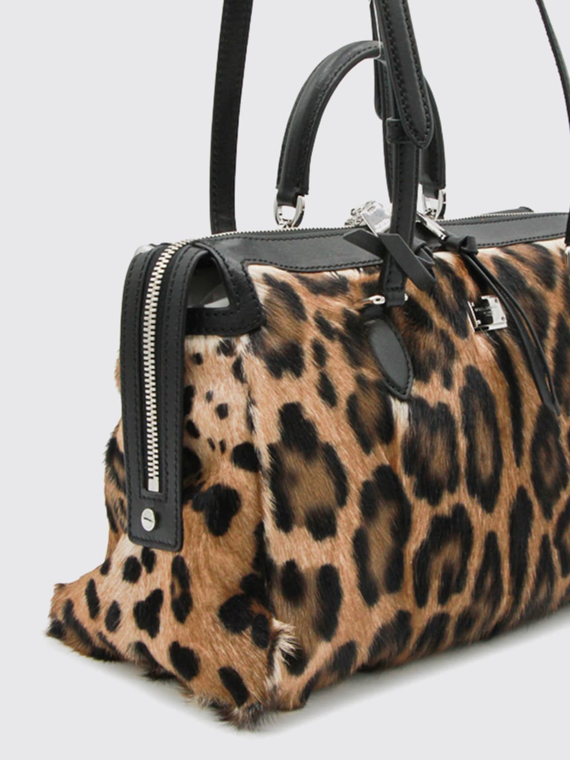 DOLCE & GABBANA BORSA A SPALLA: Borsa Vittoria Dolce & Gabbana in cavallino animalier e pelle , Marrone - Img 3
