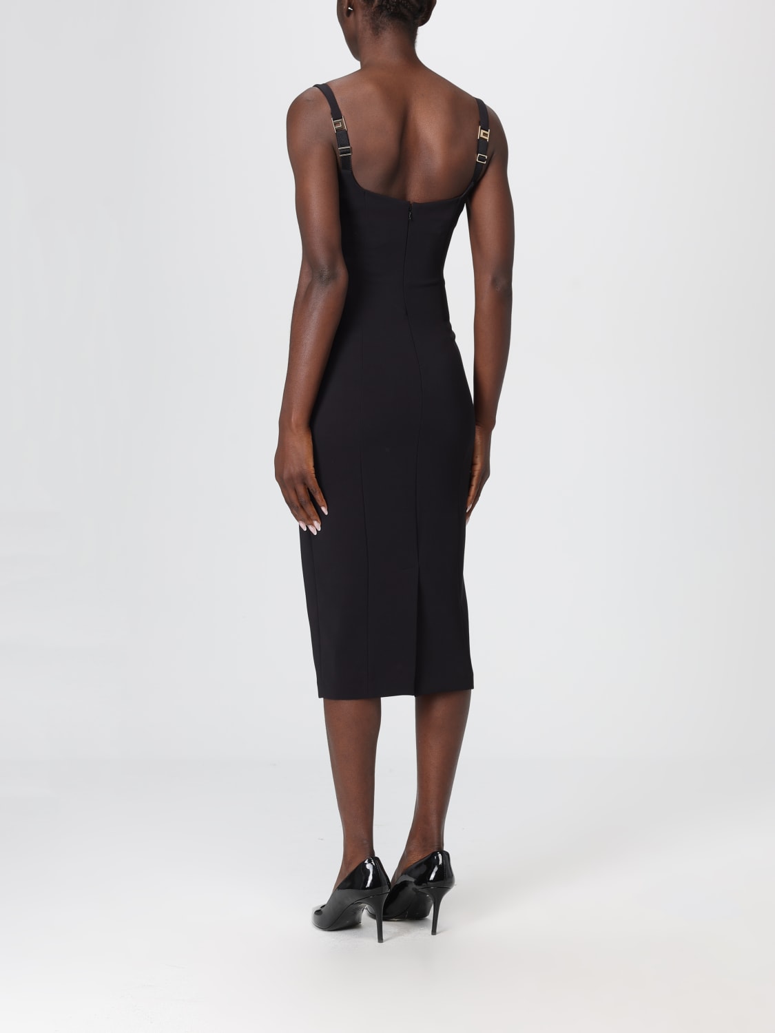 ELISABETTA FRANCHI ABITO: Abito midi Elisabetta Franchi in crêpe con strass , Nero - Img 2