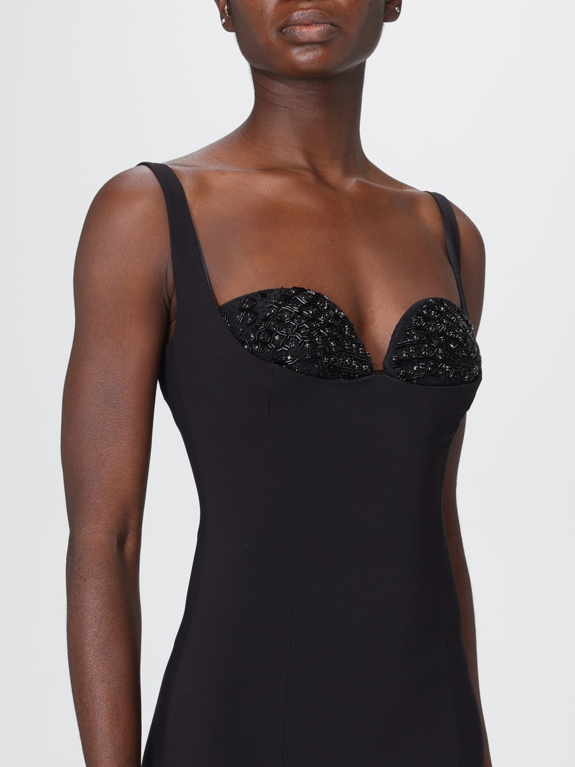 ELISABETTA FRANCHI ABITO: Abito midi Elisabetta Franchi in crêpe con strass , Nero - Img 3