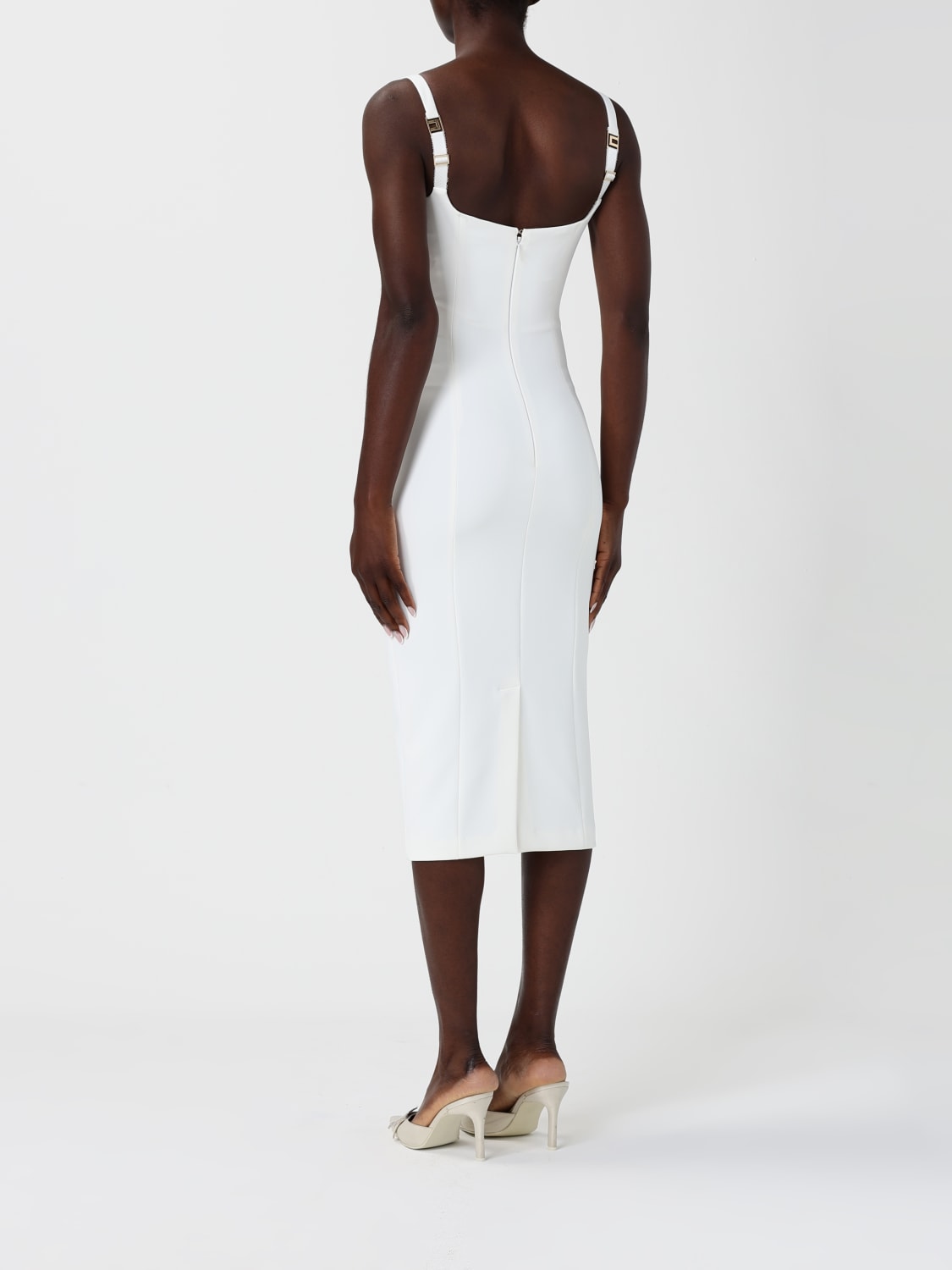 ELISABETTA FRANCHI ABITO: Abito midi Elisabetta Franchi in crêpe con strass , Avorio - Img 2