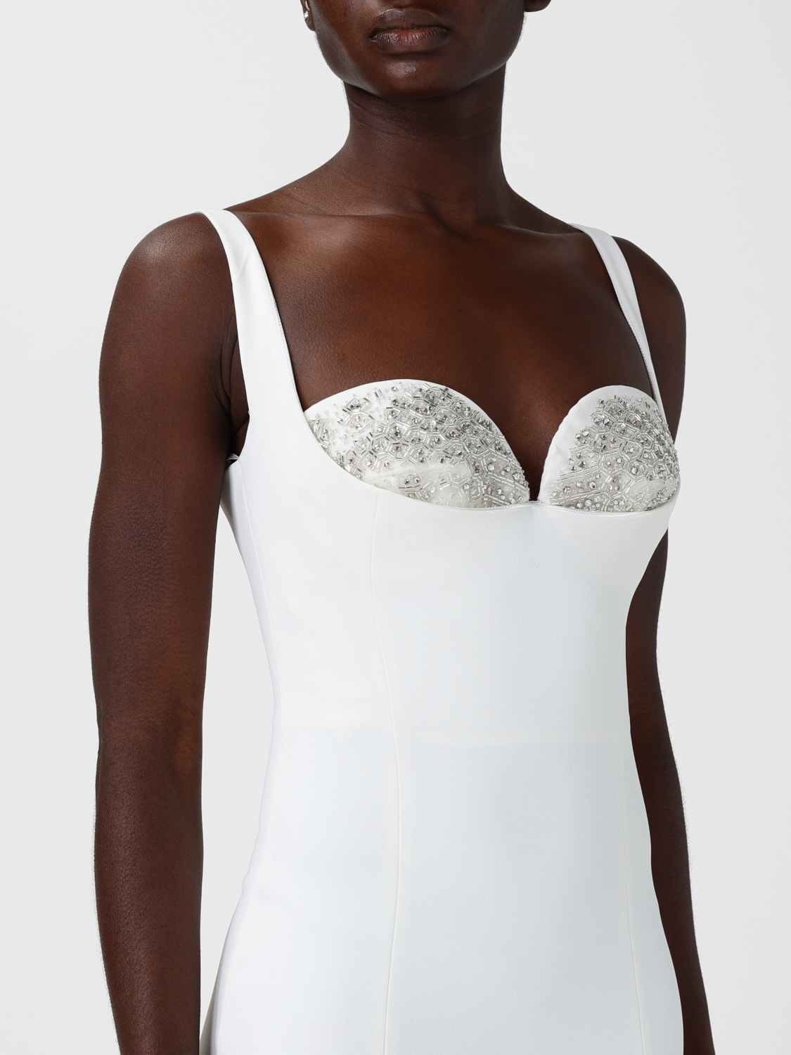 ELISABETTA FRANCHI ABITO: Abito midi Elisabetta Franchi in crêpe con strass , Avorio - Img 3