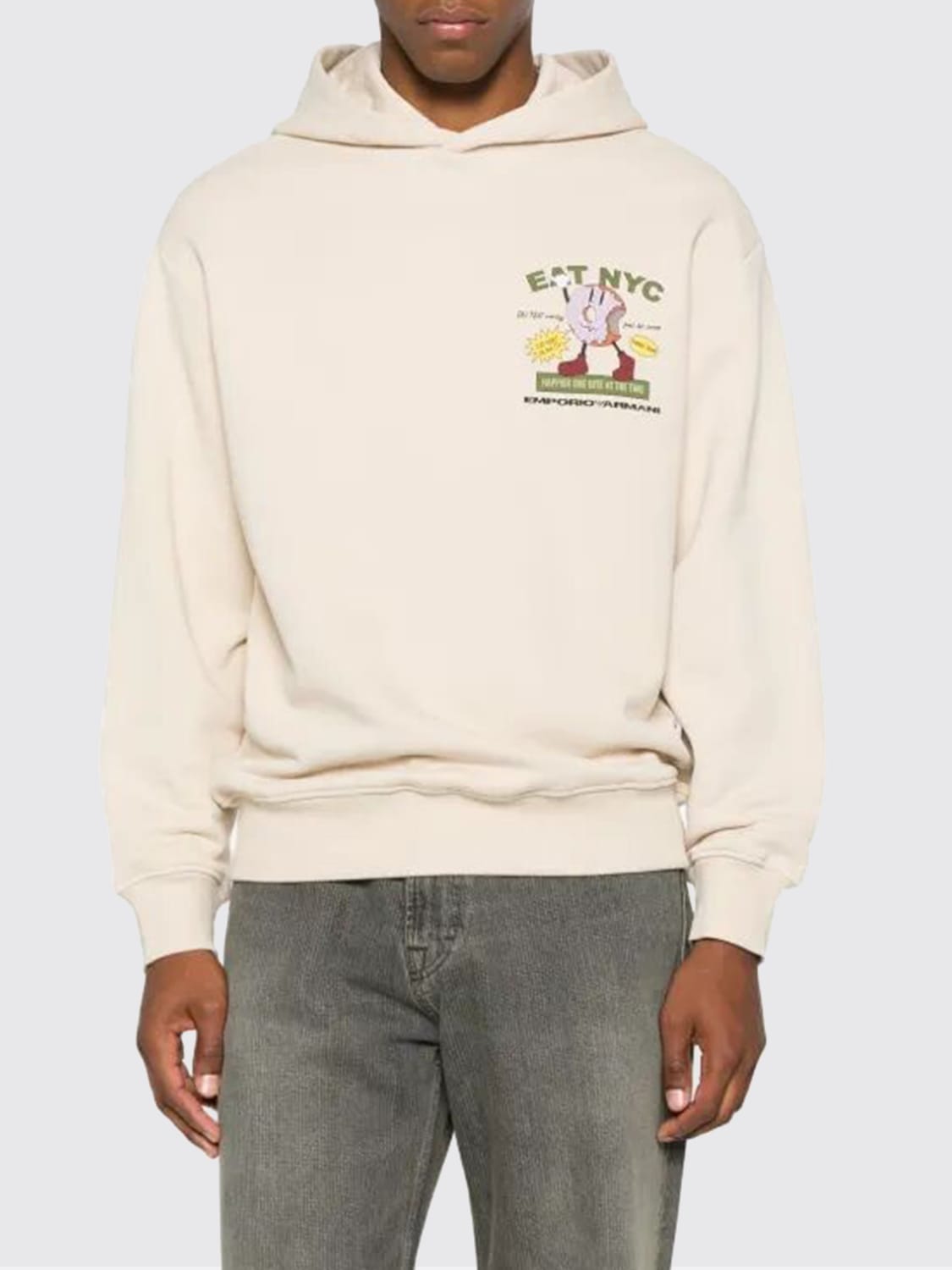 EMPORIO ARMANI FELPA: Felpa con cappuccio Emporio Armani in cotone con logo , Crema - Img 1
