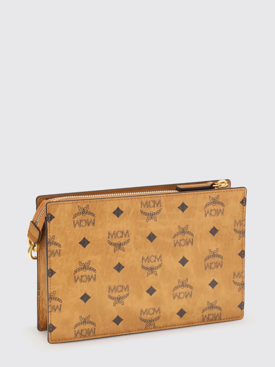 MCM PORTADOCUMENTI: Clutch Aren Small MCM in cotone spalmato con logo all over , Marrone - Img 2