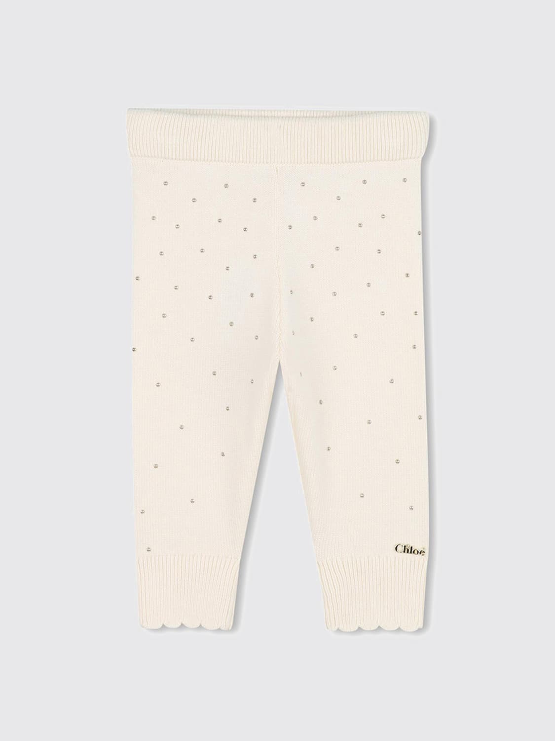 CHLOÉ PANTALONI: Pantaloni in maglia Chloé con strass, Panna - Img 1
