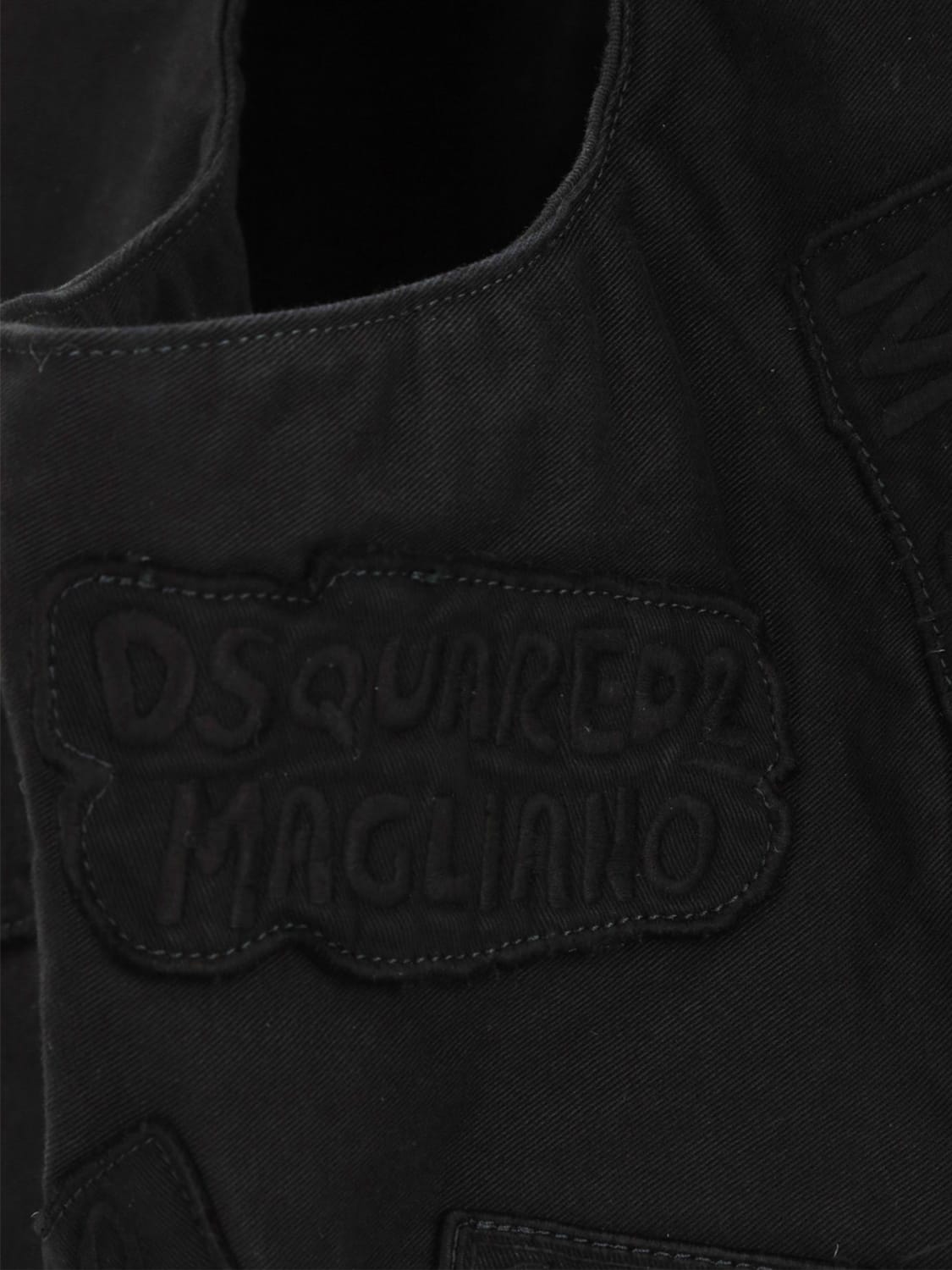 DSQUARED2 BORSA A TRACOLLA: Borsa Magliano x Dsquared2 in canvas di cotone con patch all over , Nero - Img 4