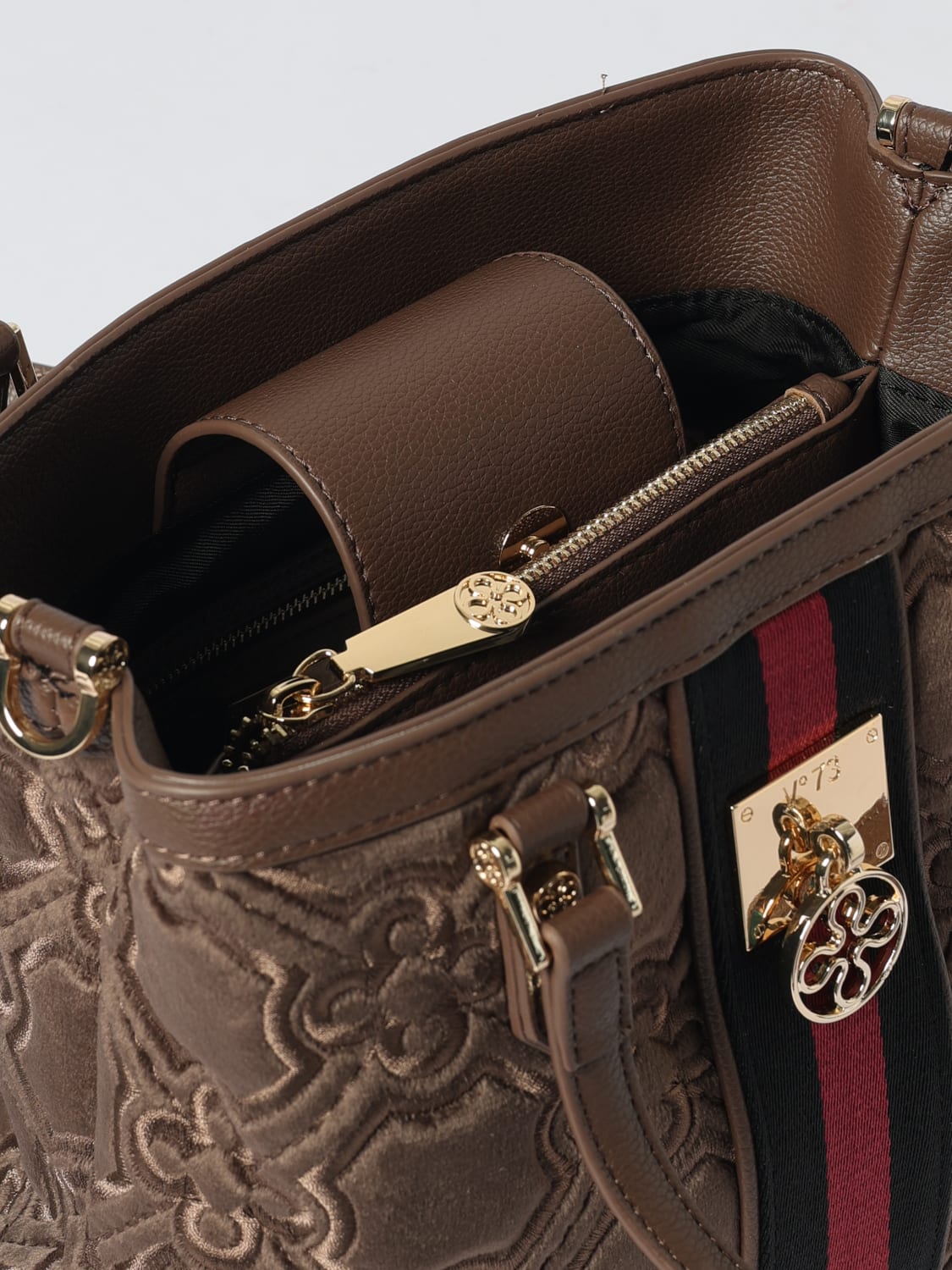 V73 BORSA A MANO: Borsa Cate V°73 in velluto con monogram trapuntato , Marrone - Img 3