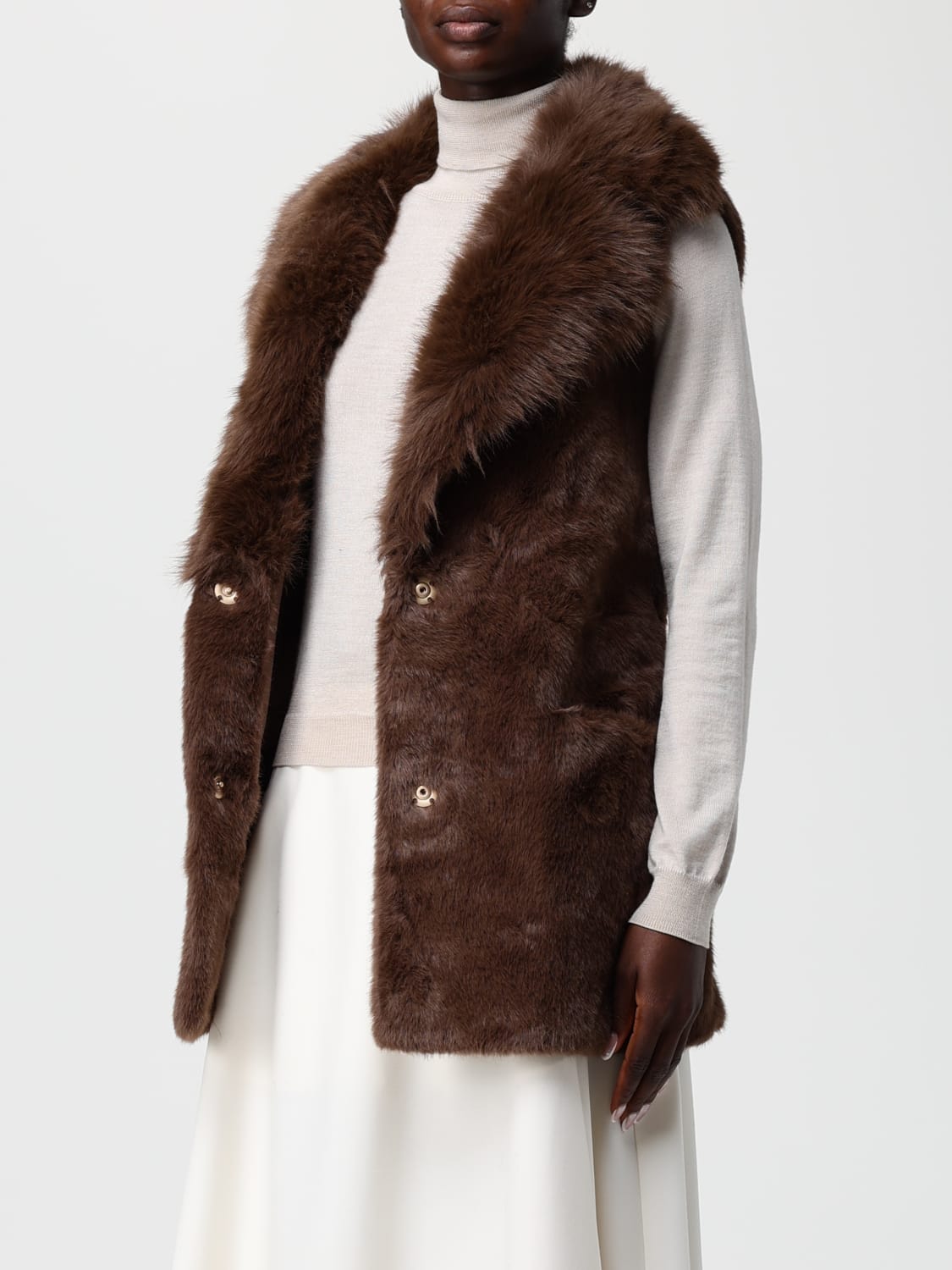 V73 FOURRURE: Gilet femme V73, Marron - Img 3