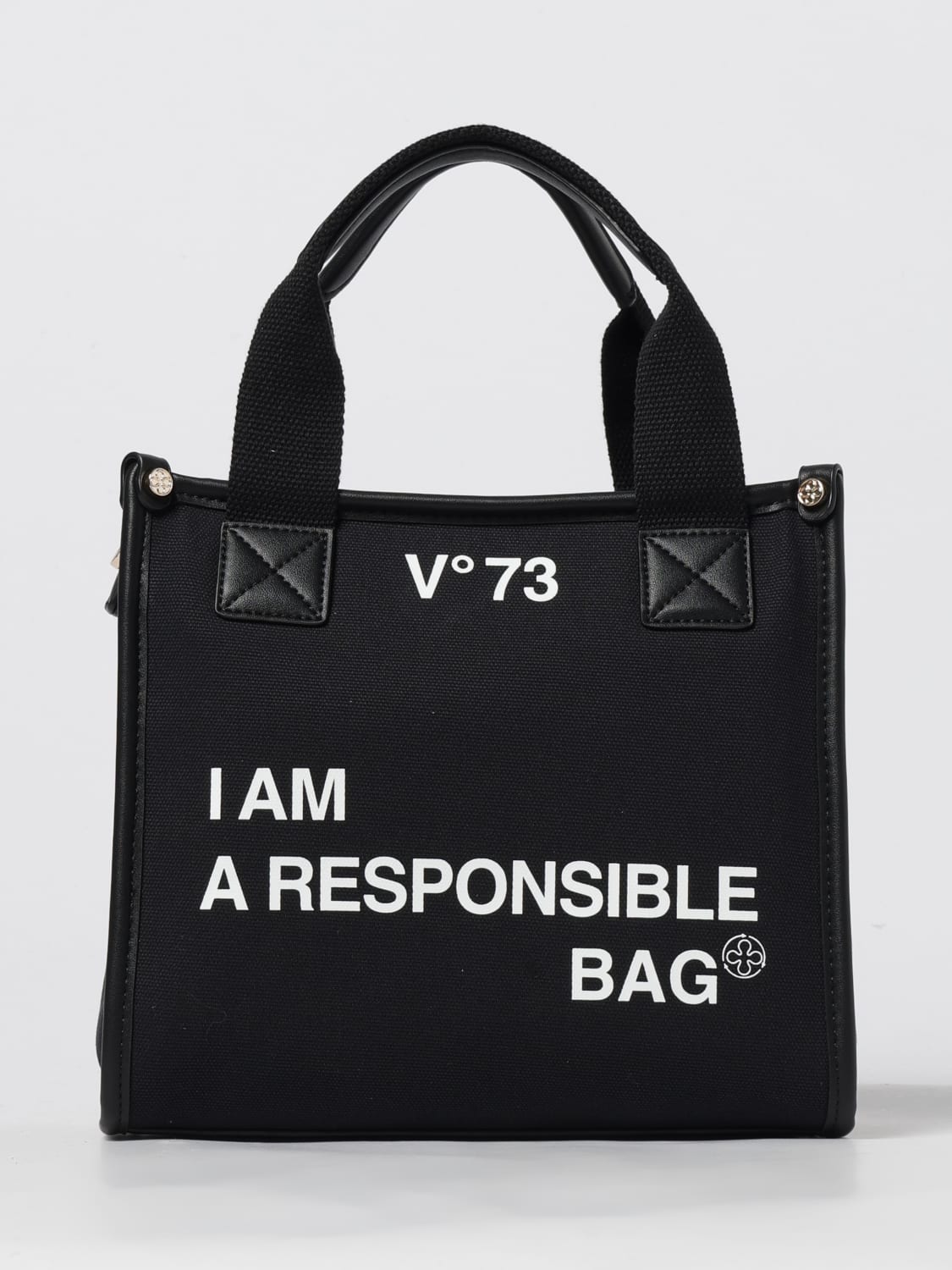V73 BORSA A MANO: Borsa Responsibility Bis V°73 in canvas di cotone, Nero - Img 1