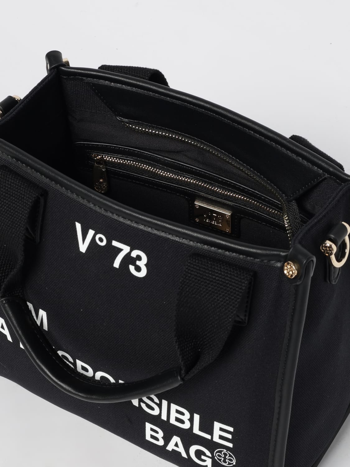 V73 BORSA A MANO: Borsa Responsibility Bis V°73 in canvas di cotone, Nero - Img 3