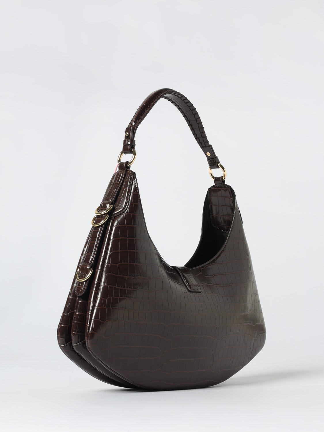 GANNI BORSA A SPALLA: Borsa Small Kat Ganni in pelle riciclata stampa cocco , Marrone - Img 2