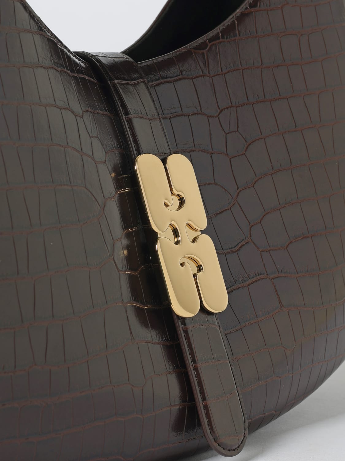 GANNI BORSA A SPALLA: Borsa Small Kat Ganni in pelle riciclata stampa cocco , Marrone - Img 3