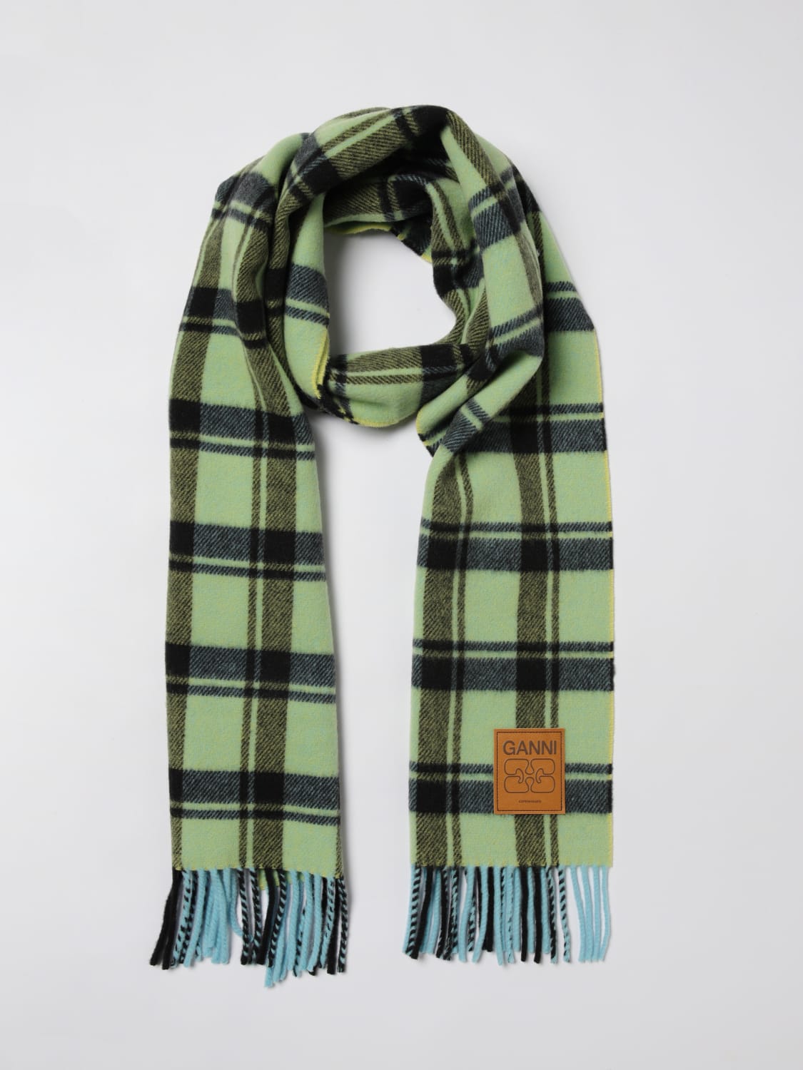 GANNI SCIARPA: Sciarpa Ganni in lana vergine check , Verde - Img 2