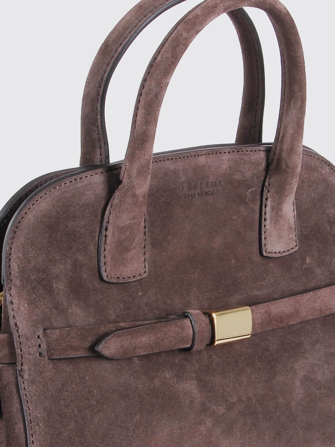 ORCIANI BORSA A SPALLA: Borsa Aura Soft Midi a mano in pelle scamosciata Orciani, Moro - Img 3