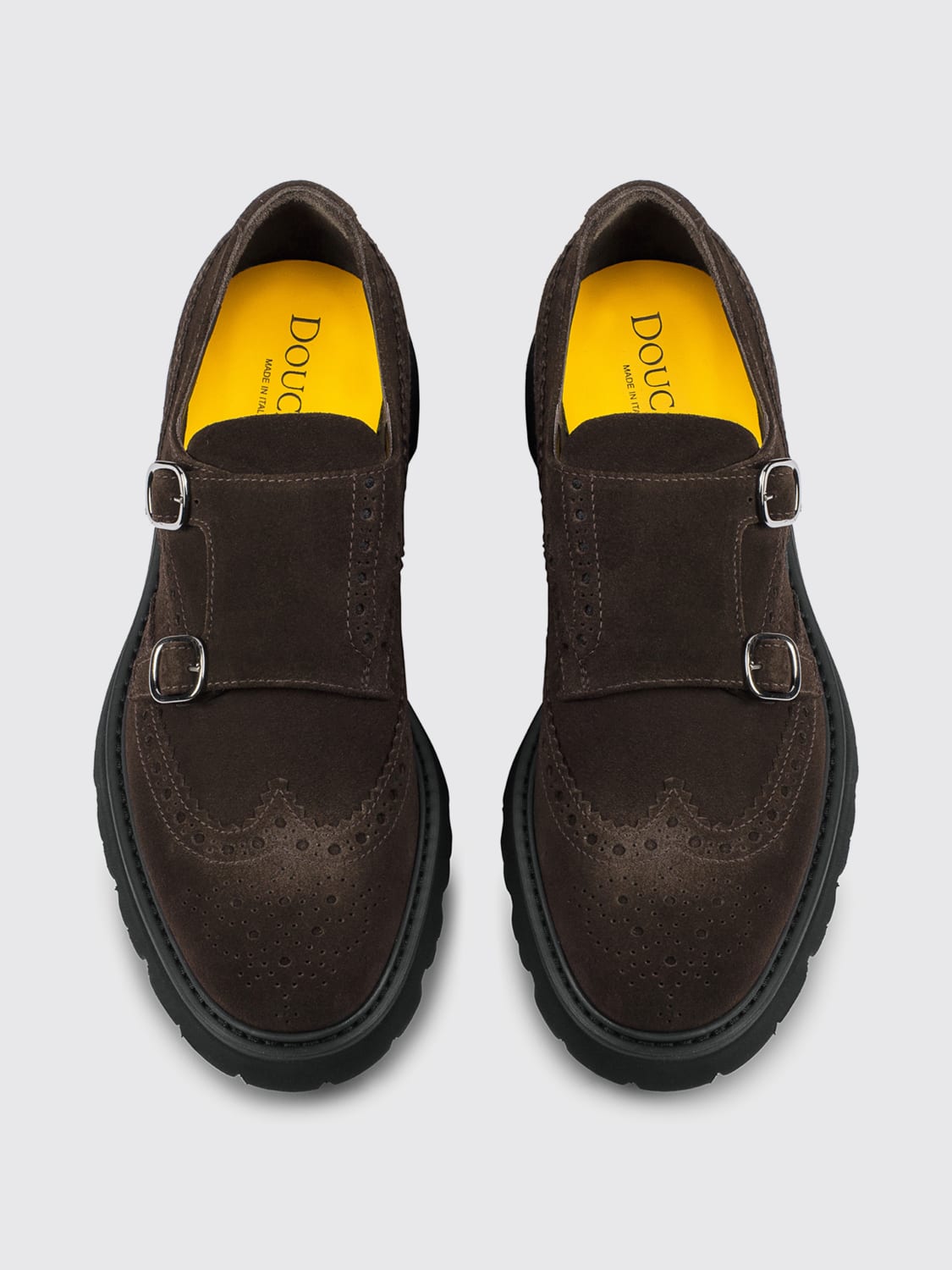 DOUCAL'S SCARPE STRINGATE: Monk Strap Doucal's in camoscio con motivo brogue , Terra - Img 3