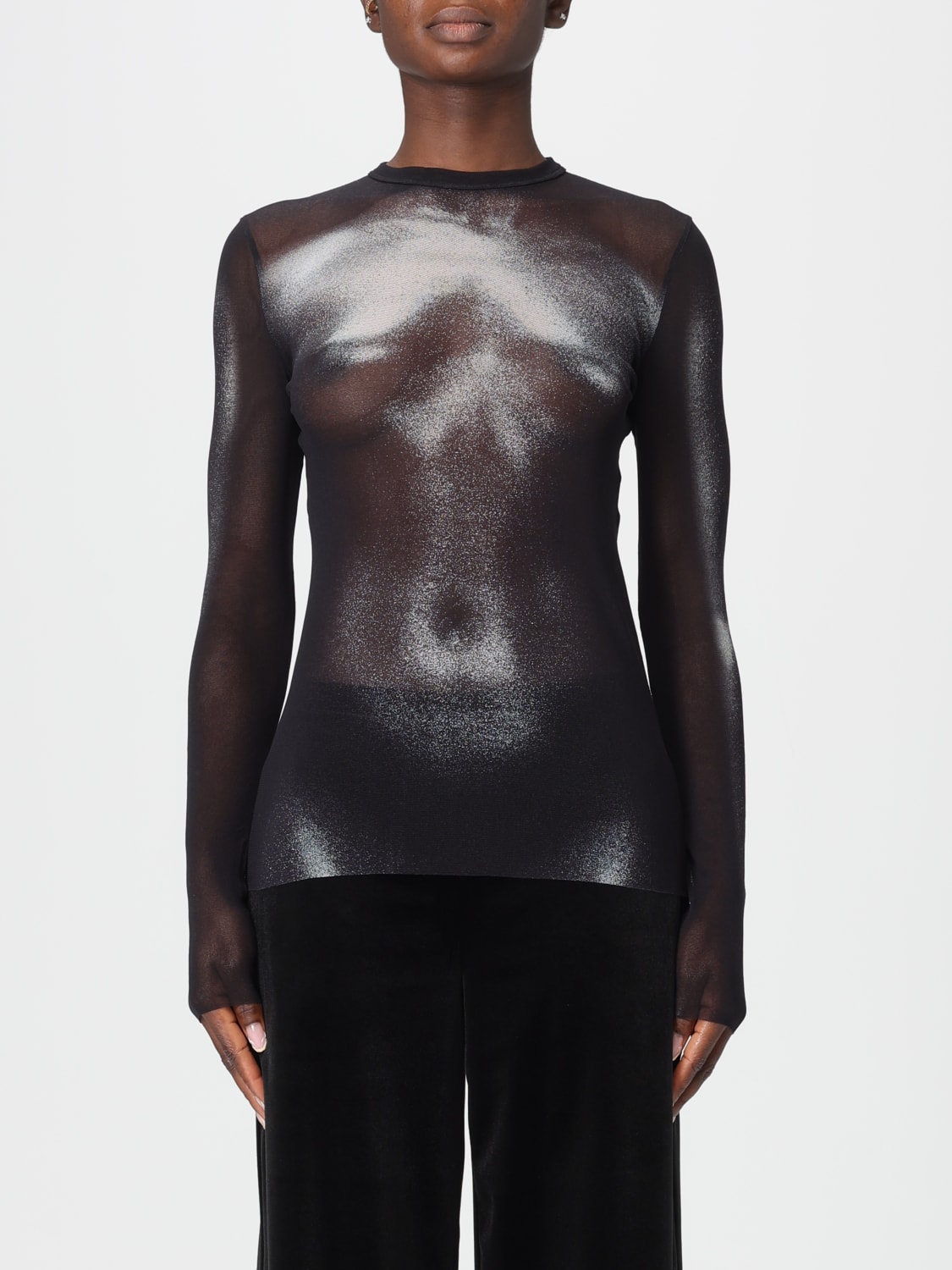 JEAN PAUL GAULTIER TOP: Top Jean Paul Gaultier in jersey stampato , Nero 1 - Img 1