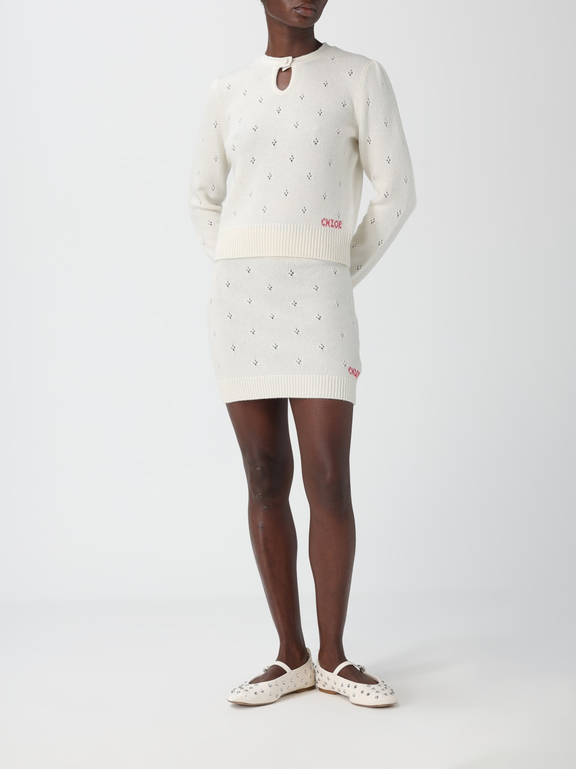 CHLOÉ GONNA: Gonna in lana e cashmere Chloé, Bianco - Img 2