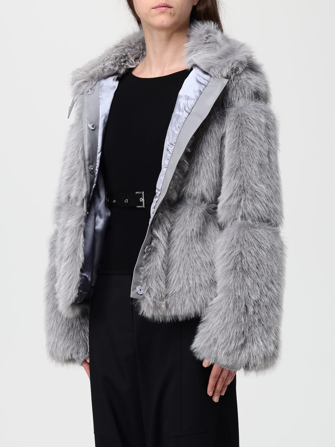 PATRIZIA PEPE FUR COAT: Jacket woman Patrizia Pepe, Grey - Img 3
