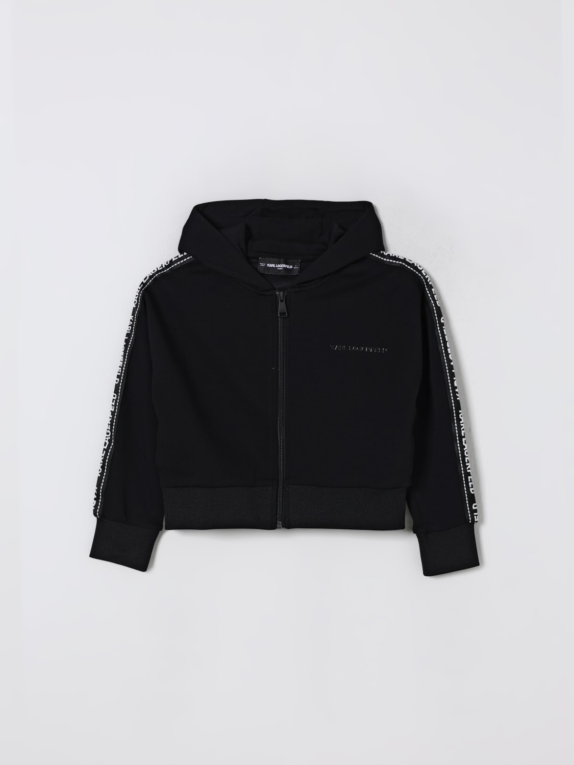 KARL LAGERFELD KIDS MAGLIA: Felpa con cappuccio Karl Lagerfeld Kids, Nero - Img 1