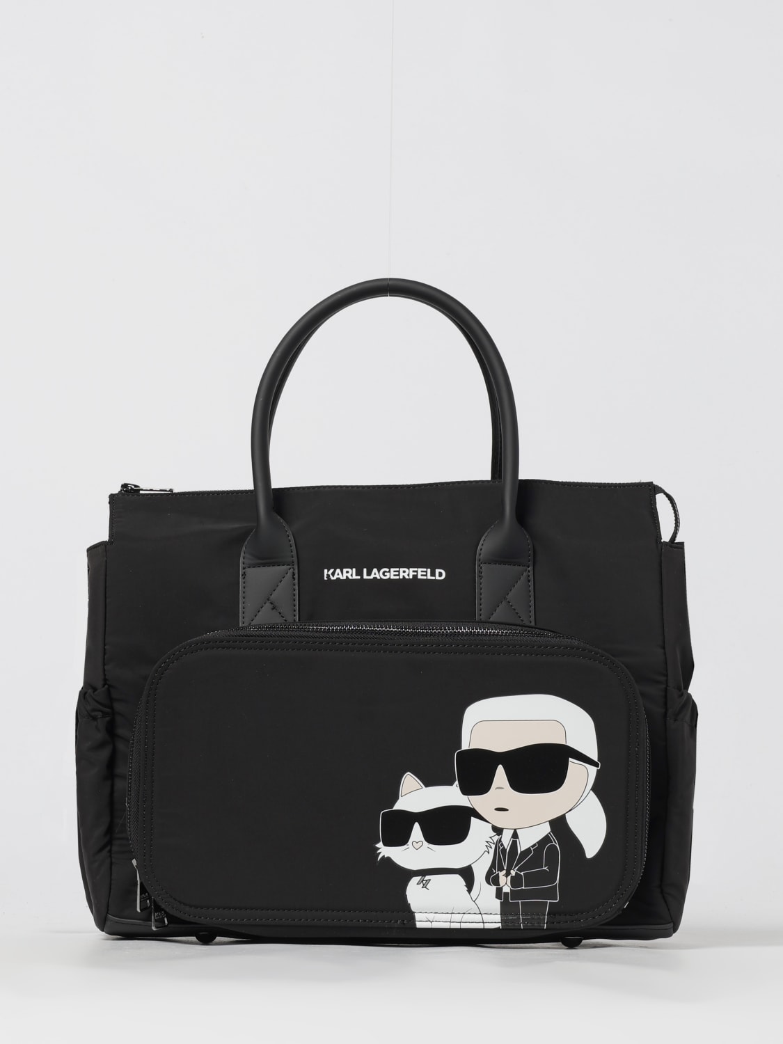 KARL LAGERFELD KIDS CORREDI BAMBINI: Diaper Bag Ikonic e Choupette Karl Lagerfeld Kids in nylon , Nero - Img 1