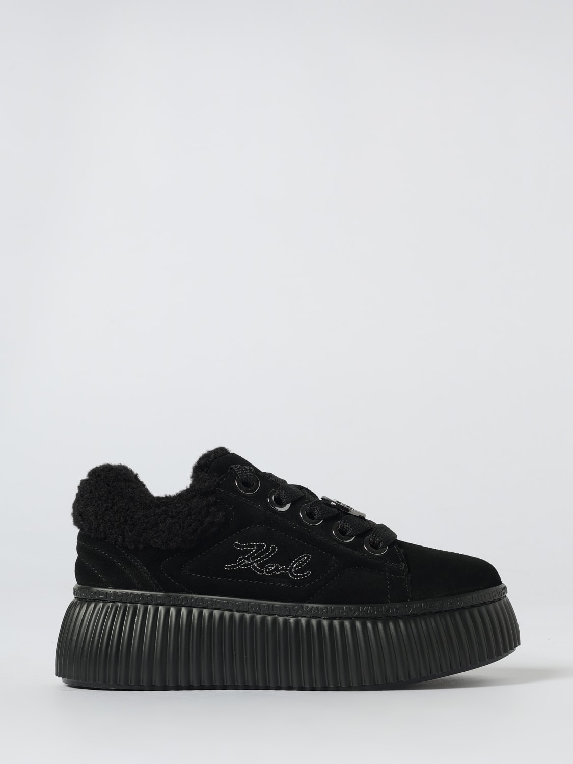 KARL LAGERFELD SNEAKERS: Sneakers platform Karl Lagerfeld in camoscio e shearling , Nero - Img 1