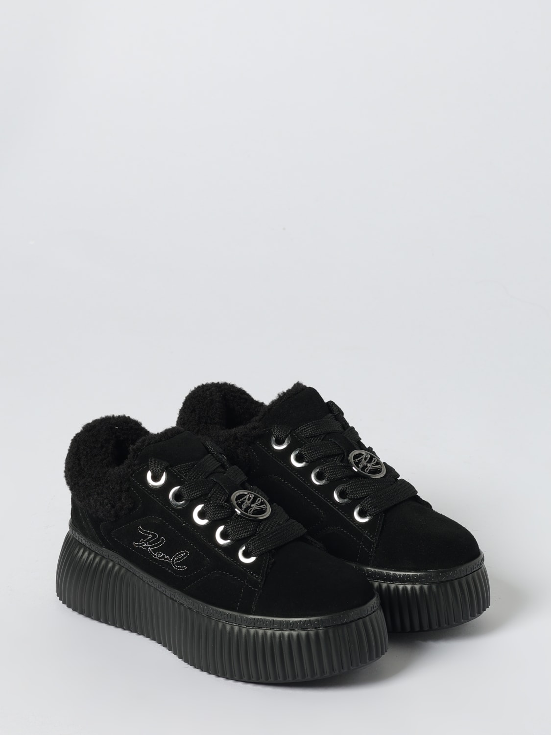 KARL LAGERFELD SNEAKERS: Sneakers platform Karl Lagerfeld in camoscio e shearling , Nero - Img 2