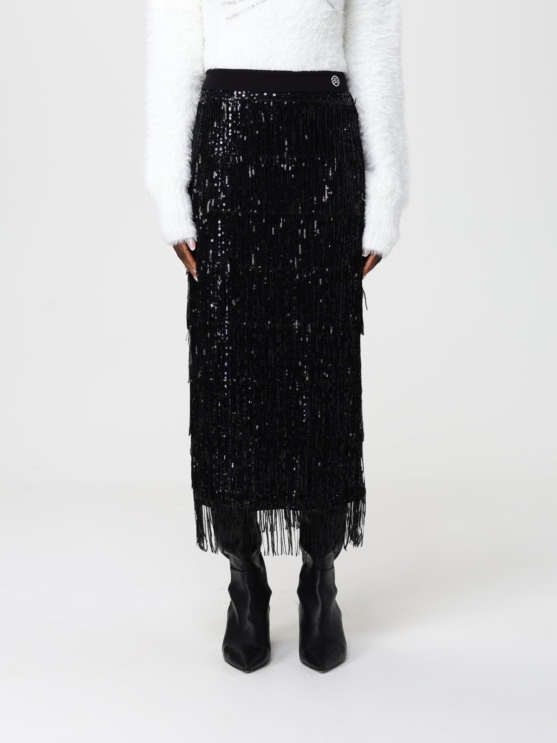 KARL LAGERFELD GONNA: Gonna midi Karl Lagerfeld con frange , Nero - Img 1