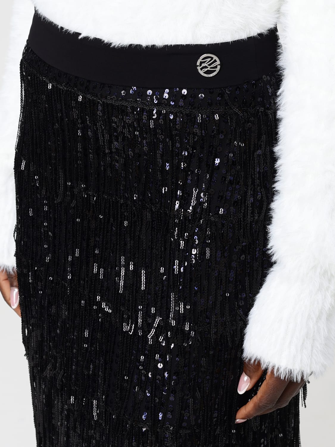 KARL LAGERFELD GONNA: Gonna midi Karl Lagerfeld con frange , Nero - Img 3