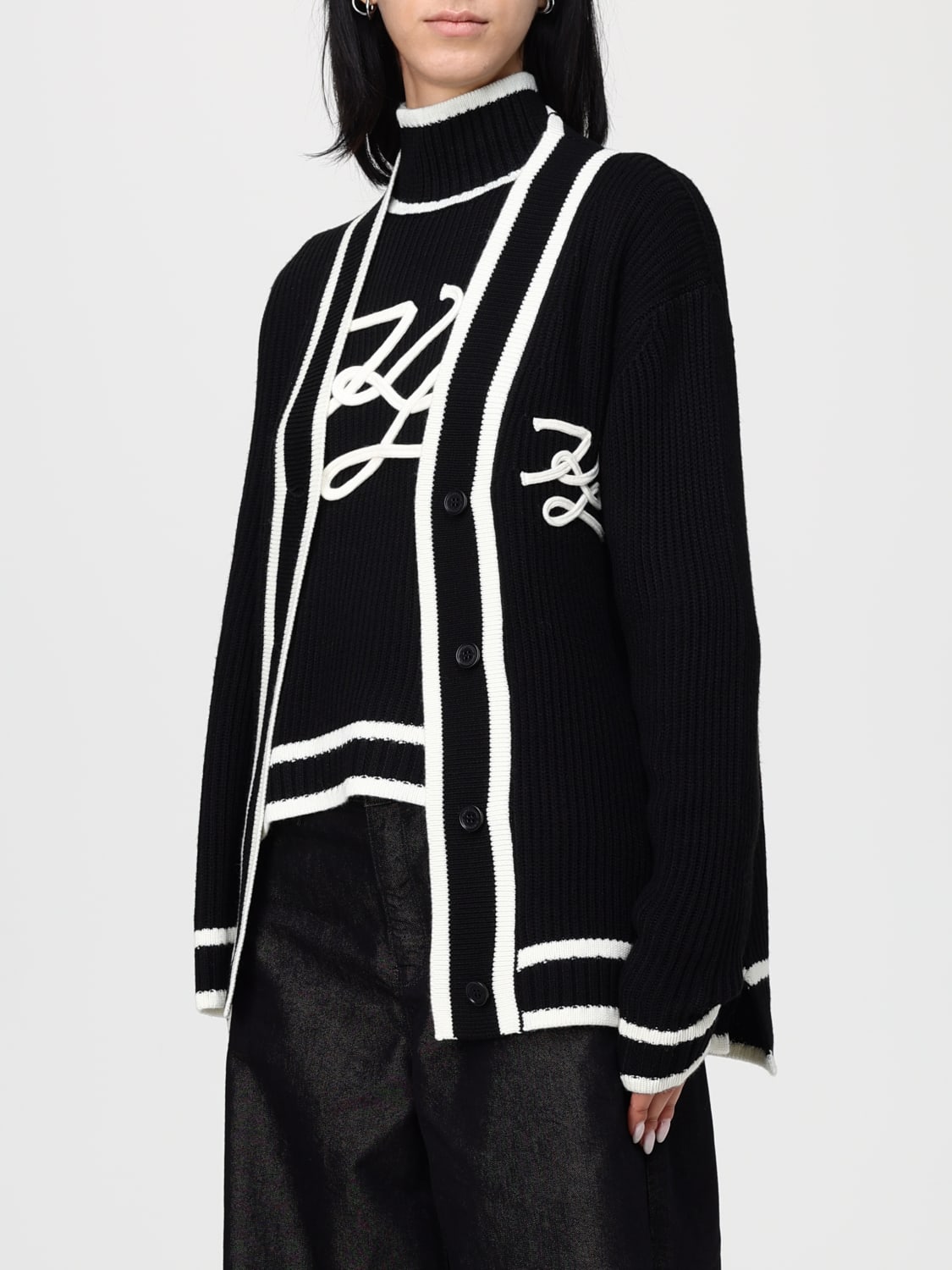 KARL LAGERFELD SWEATER: Cardigan woman Karl Lagerfeld, Black - Img 3