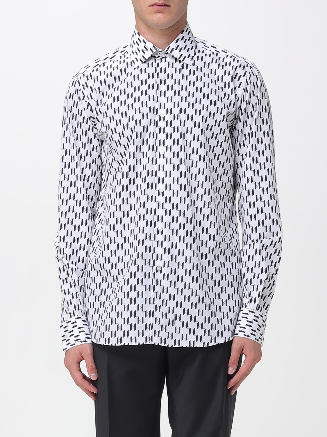 KARL LAGERFELD CAMICIA: Camicia Karl Lagerfeld in cotone con stampa monogram , Bianco - Img 1