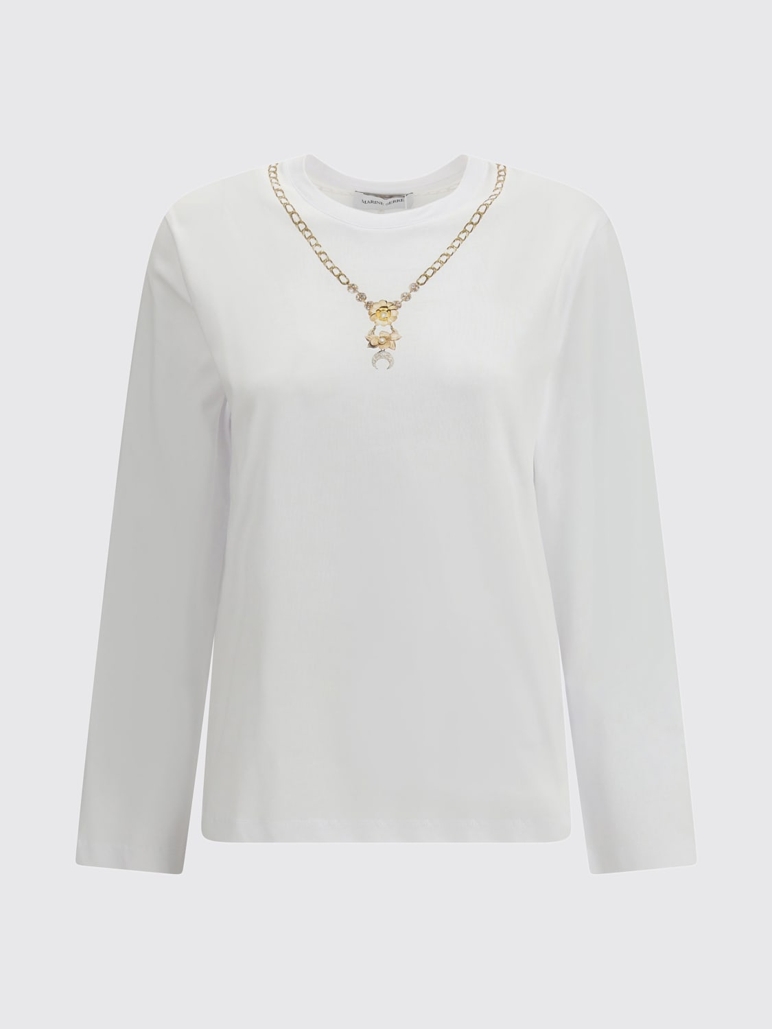 MARINE SERRE T-SHIRTS: T-shirts in cotone con dettaglio gioiello Marine Serre, Bianco - Img 1