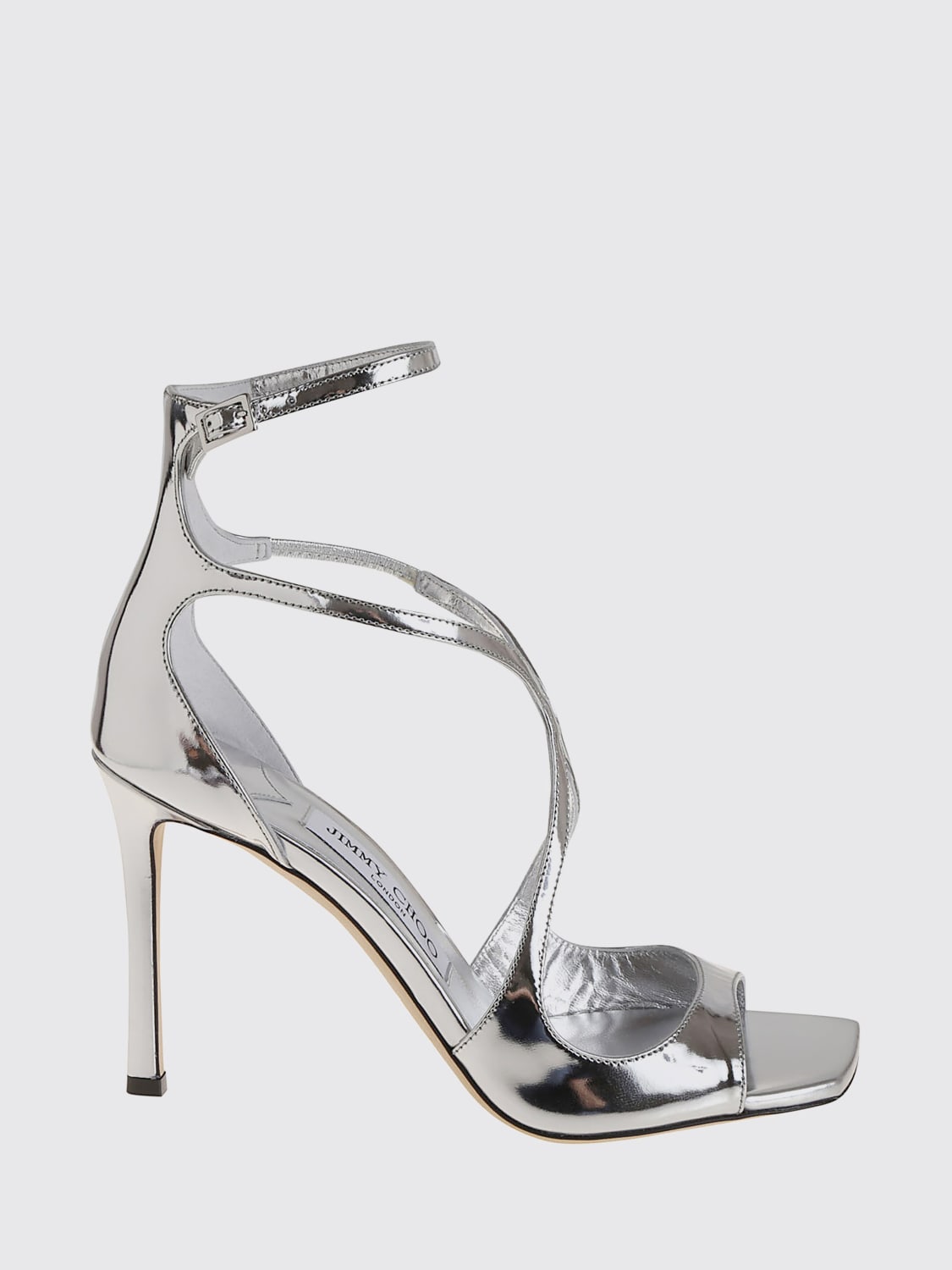 JIMMY CHOO SANDALI CON TACCO: Sandalo Azia Jimmy Choo in vernice laminata , Silver - Img 1