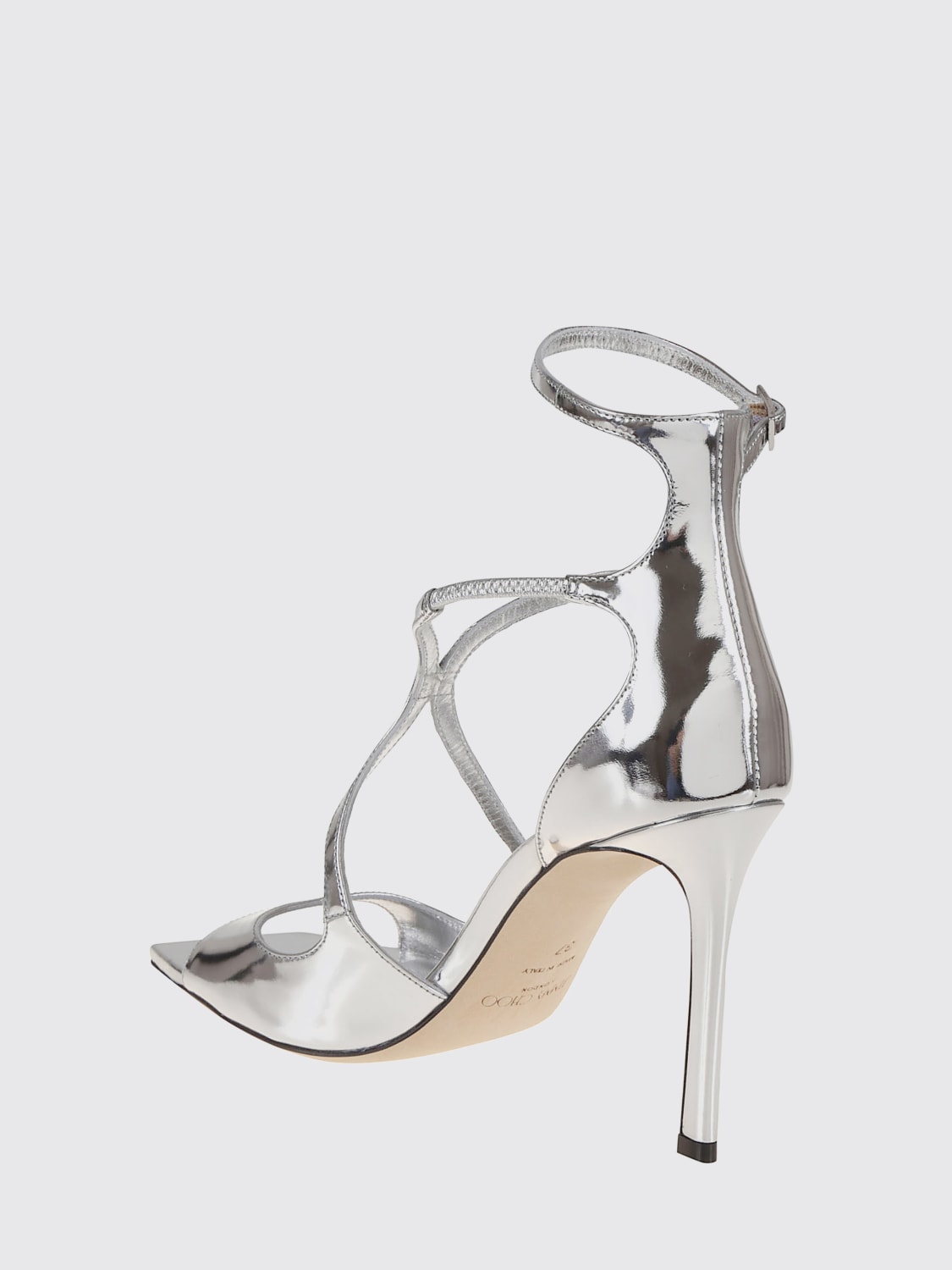 JIMMY CHOO SANDALI CON TACCO: Sandalo Azia Jimmy Choo in vernice laminata , Silver - Img 3