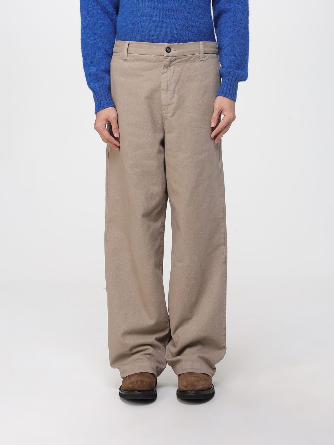 AMISH PANTALONI: Pantaloni a gamba larga Amish in cotone , Beige - Img 1