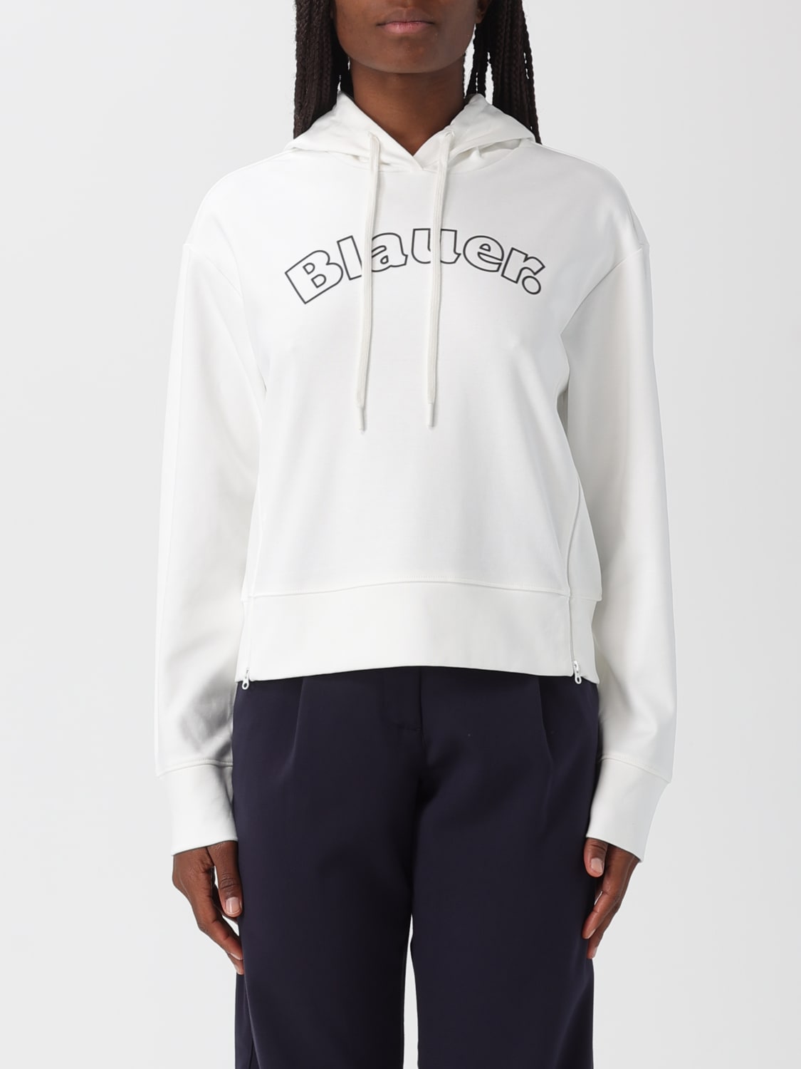 BLAUER FELPA: Felpa con cappuccio Blauer in cotone con logo , Bianco - Img 1