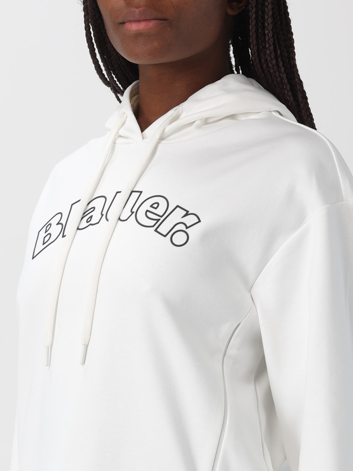 BLAUER FELPA: Felpa con cappuccio Blauer in cotone con logo , Bianco - Img 3