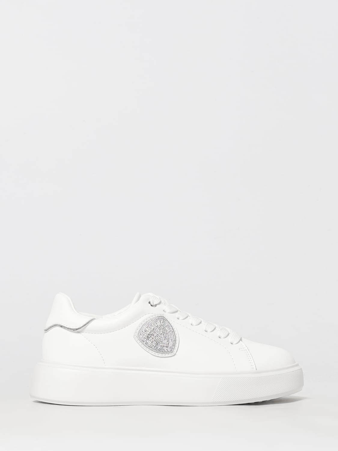 BLAUER SNEAKERS: Sneakers Blauer in pelle con logo di strass, Bianco - Img 1