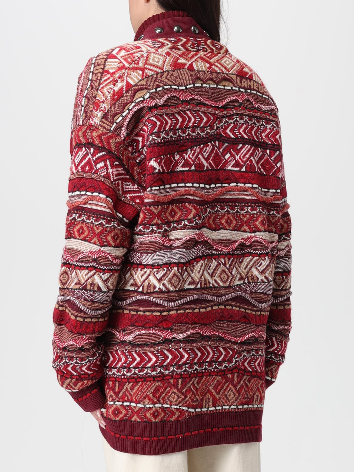 LANEUS MAGLIA: Cardigan in maglia di Alpaca jacquard Laneus, Bordeaux - Img 2